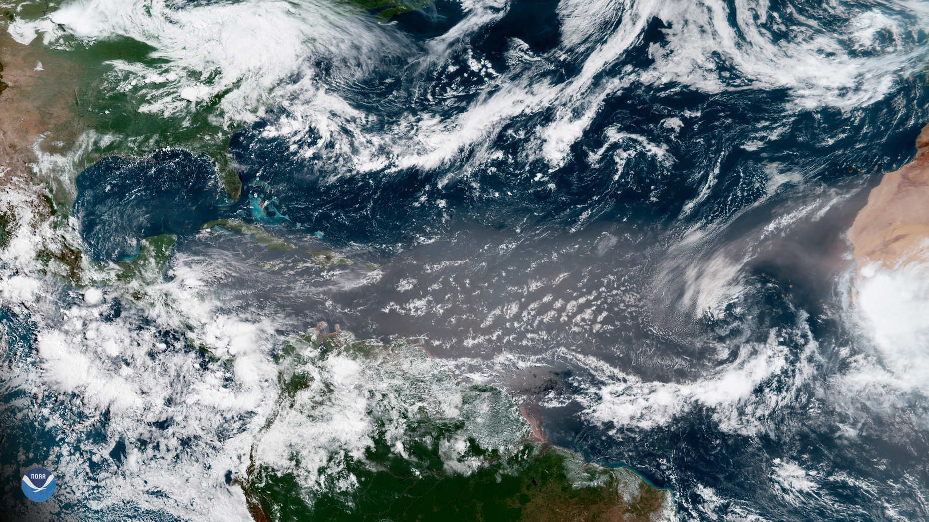 Dust from the Sahara Desert in Africa recently blanketed the Atlantic Ocean, limiting tropical activity.
