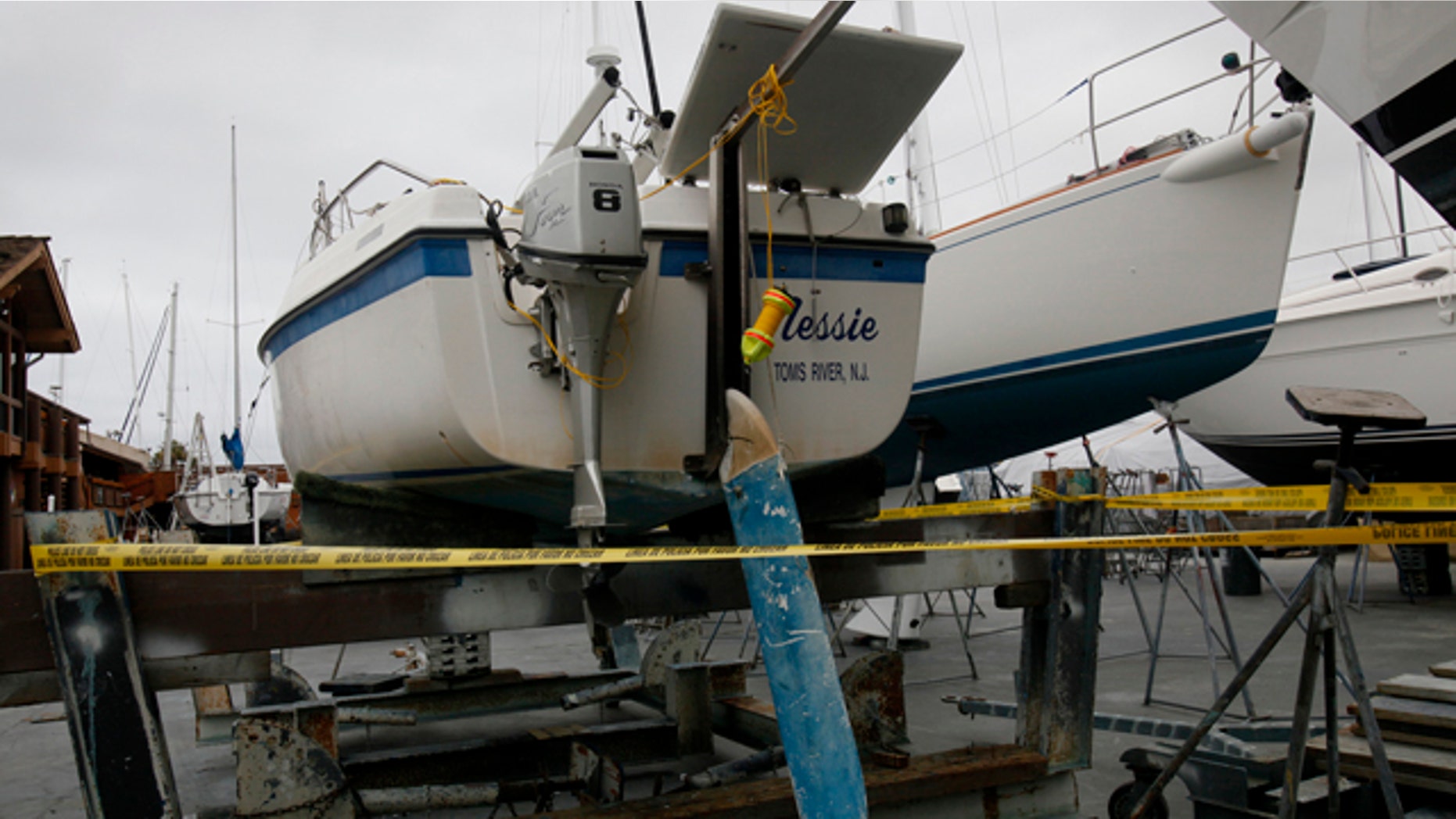 The sailboat that capsized Sunday in San Diego Bay, is seen Monday, March 28, 2011.