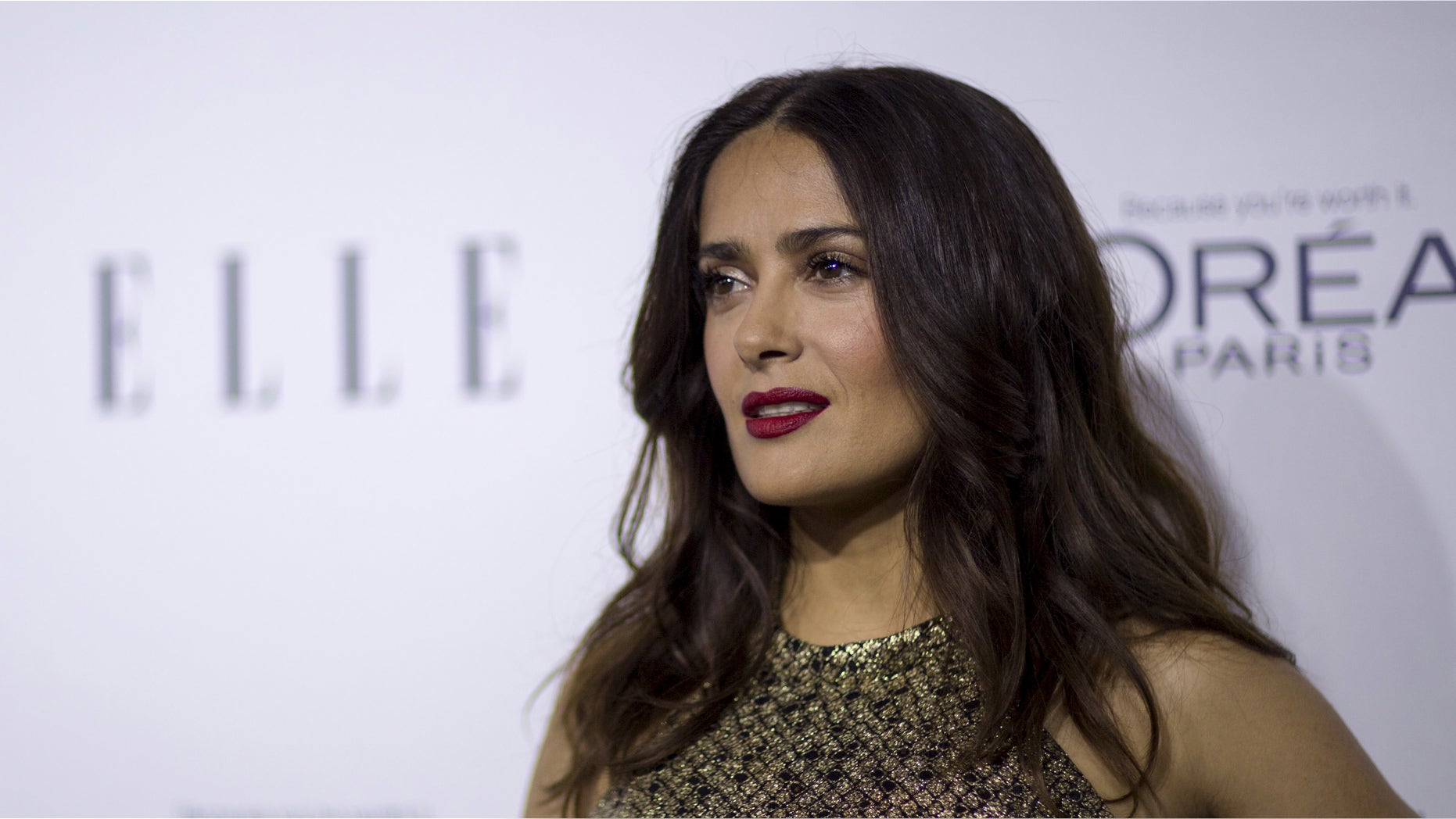 October 19, 2015. Actress Salma Hayek poses at the 22nd annual ELLE Women in Hollywood Awards in Los Angeles, California.