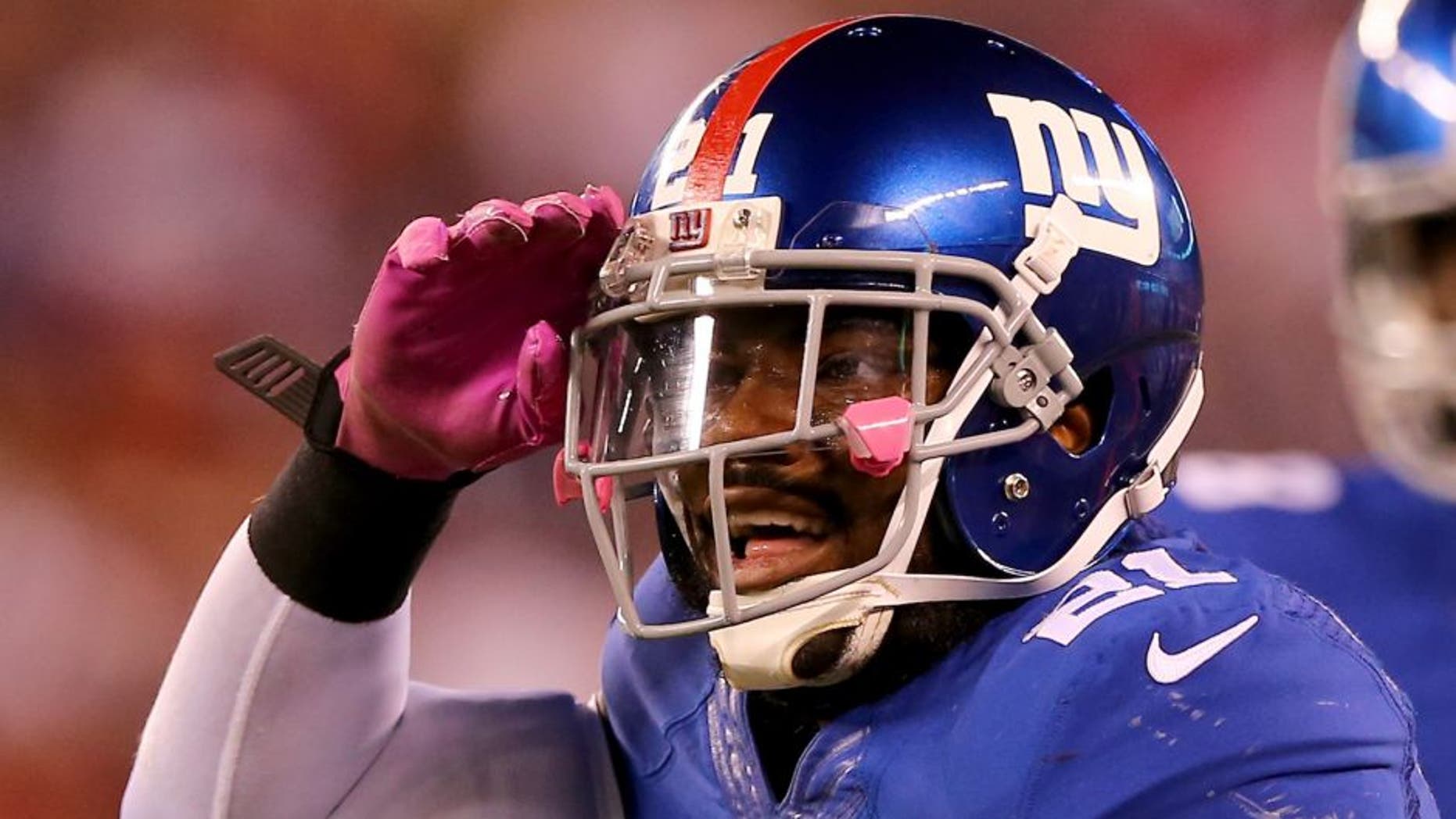 EAST RUTHERFORD, NJ - OCTOBER 11: Landon Collins #21 of the New York Giants celebrates his stop of the San Francisco 49ers in the second quarter at MetLife Stadium on October 11, 2015 in East Rutherford, New Jersey. (Photo by Elsa/Getty Images)