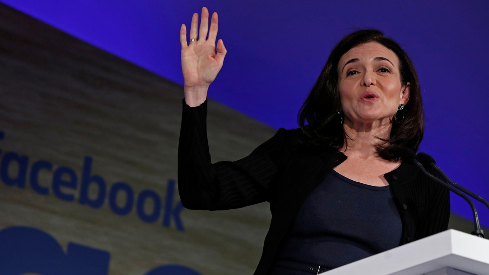 Facebook COO Sheryl Sandberg addresses the Facebook Gather conference in Brussels, Belgium, Jan. 23, 2018.