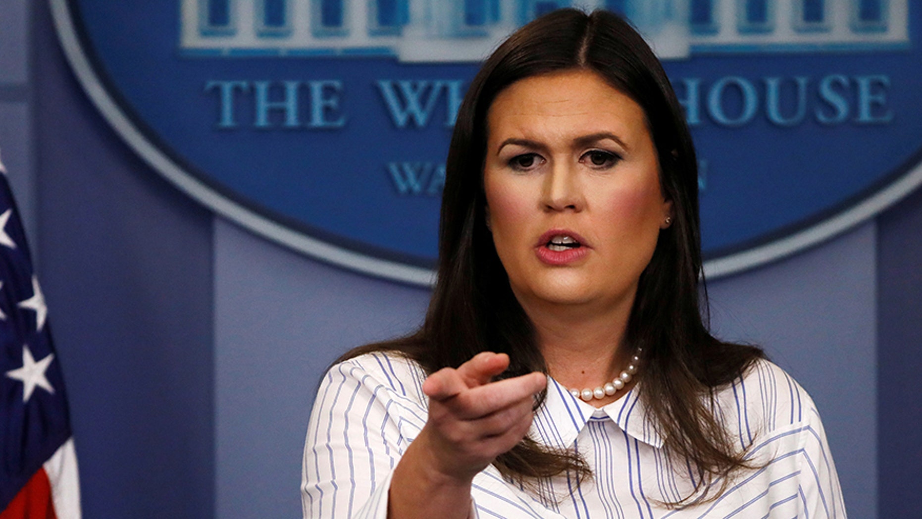 White House press secretary Sarah Huckabee Sanders holds the daily briefing at the White House, Sept. 12, 2017.
