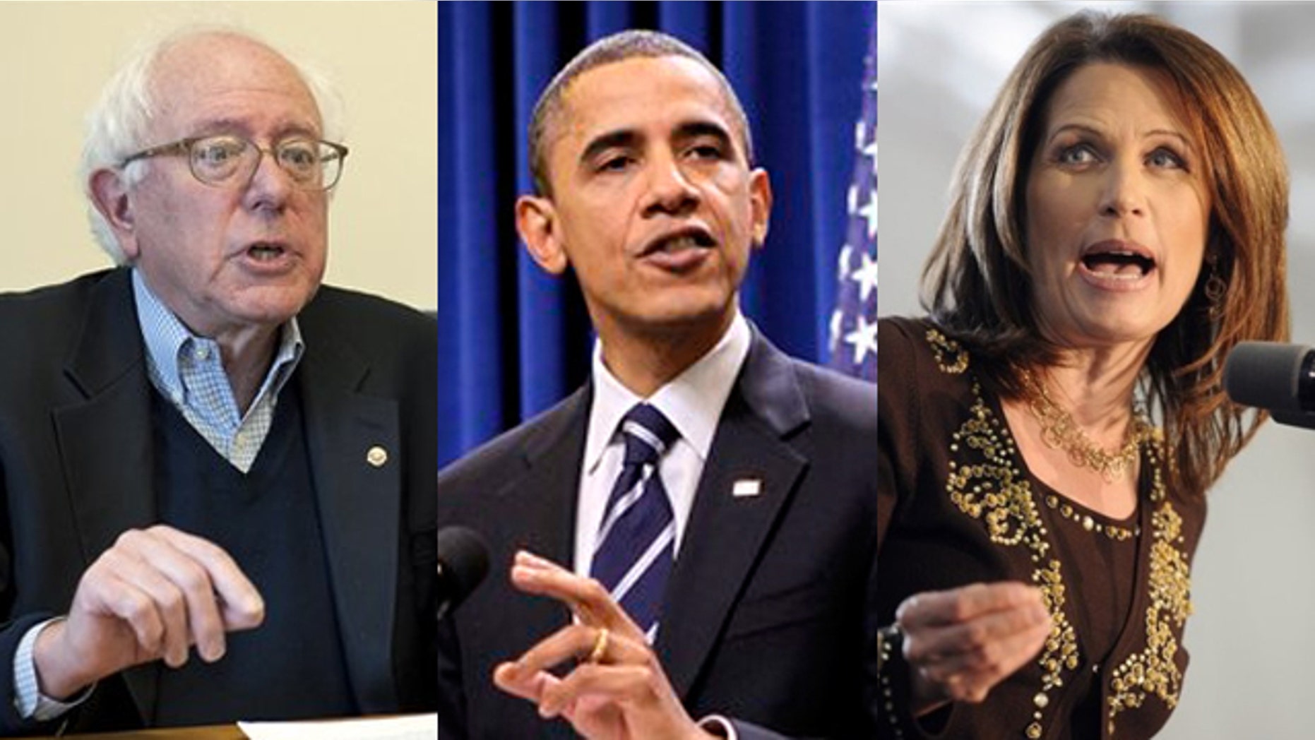 Shown here are Sen. Bernie Sanders, left; Rep. Michele Bachmann, right; and President Obama. (AP Photos)