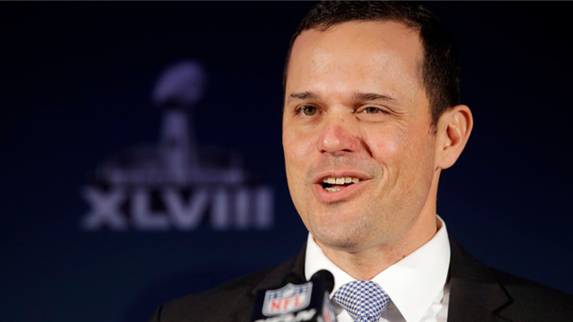 Jan. 30, 2014: John Sandweg, the acting director of the U.S. Immigration and Customs Enforcement, speaks during a news conference on counterfeit merchandise at the NFL Super Bowl XLVIII media center.