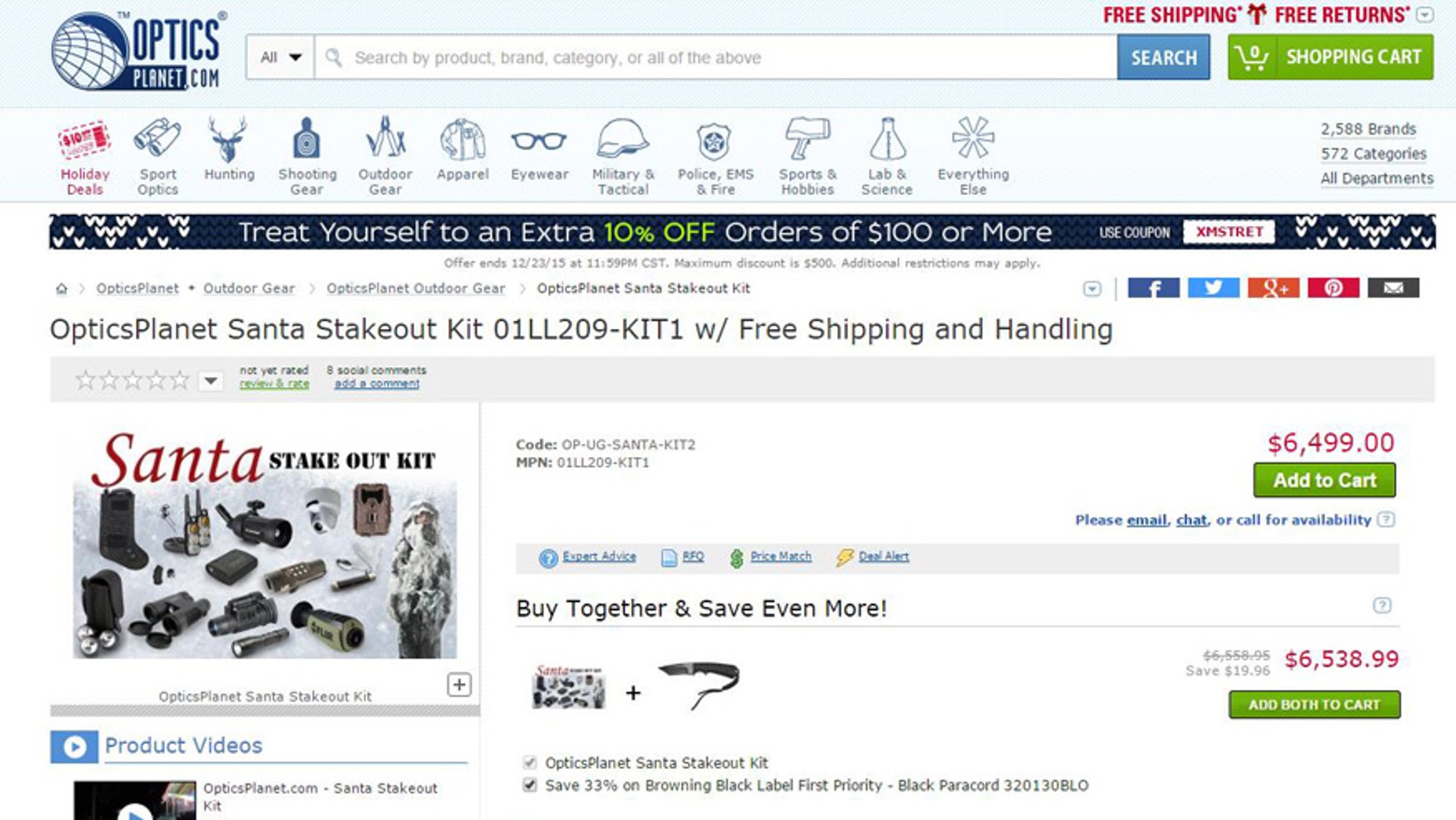 Screen shot of (http://www.opticsplanet.com/)