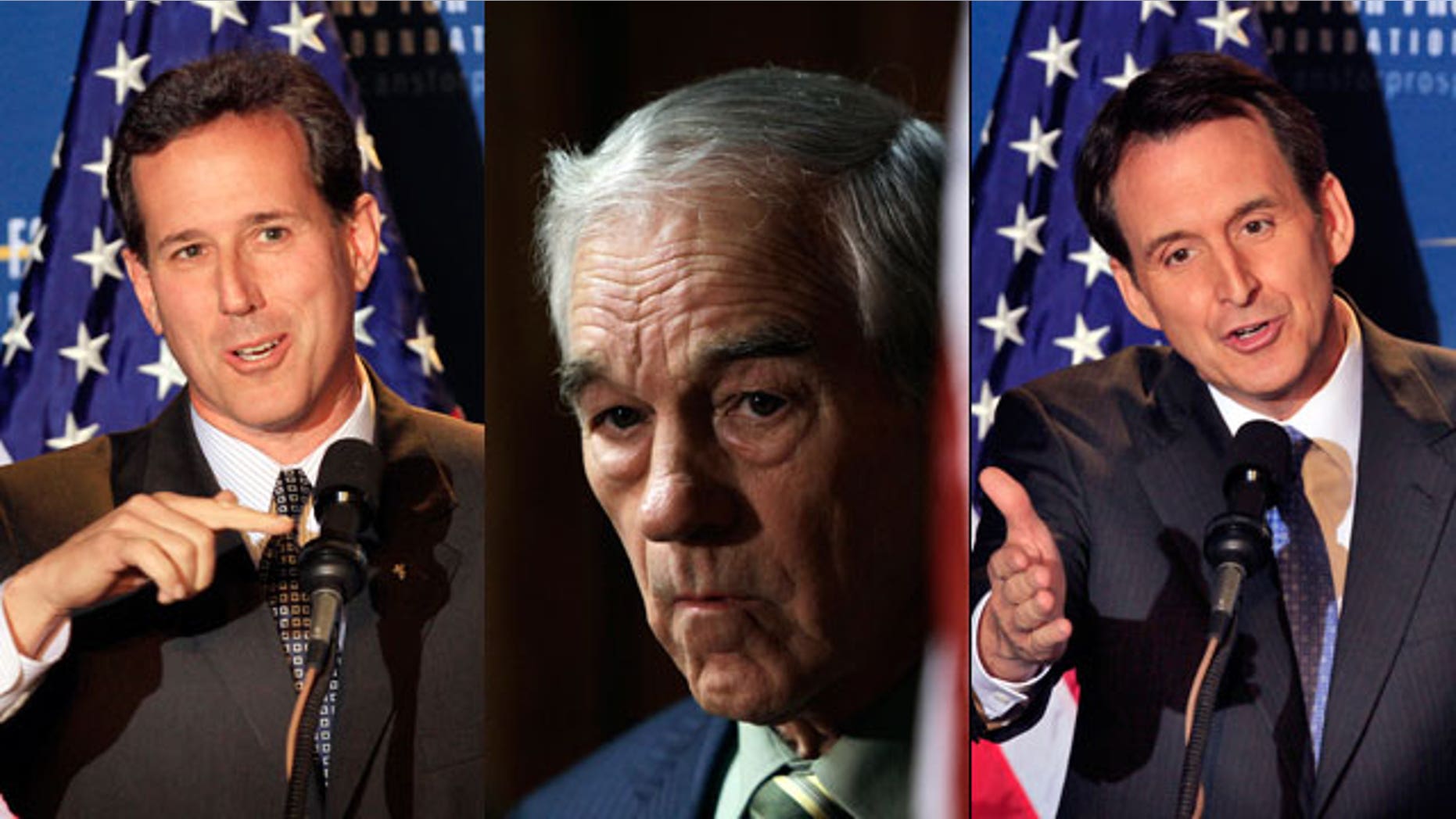 Rick Santorum, Ron Paul and Tim Pawlenty are among the GOP presidential hopefuls participating in the first debate. (AP)