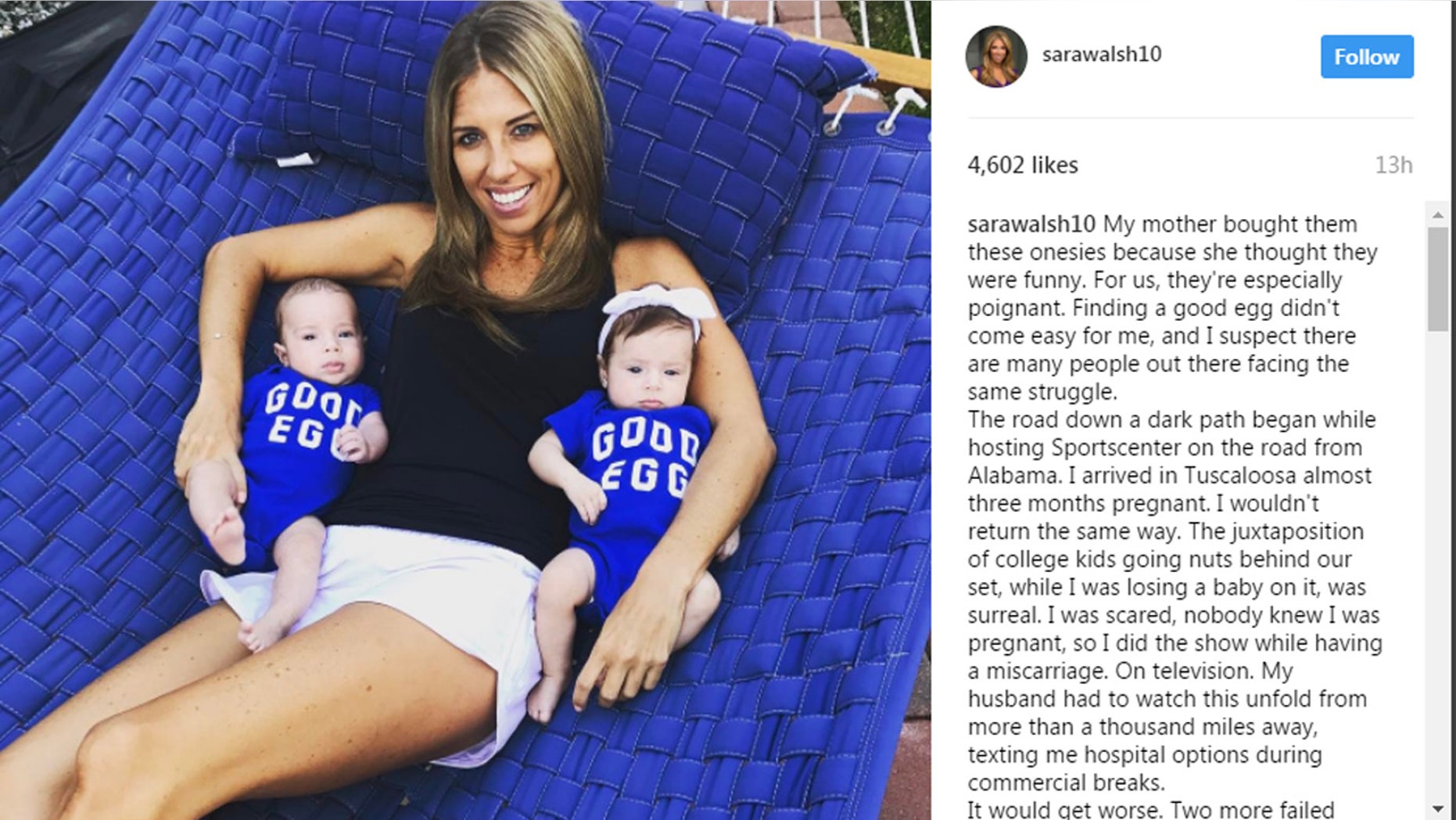 Sarah Walsh, who is married to Toronto Blue Jays pitcher Matt Buschmann, wrote of the difficult journey they embarked on toward parenthood, which included suffering a miscarriage while on live TV.
