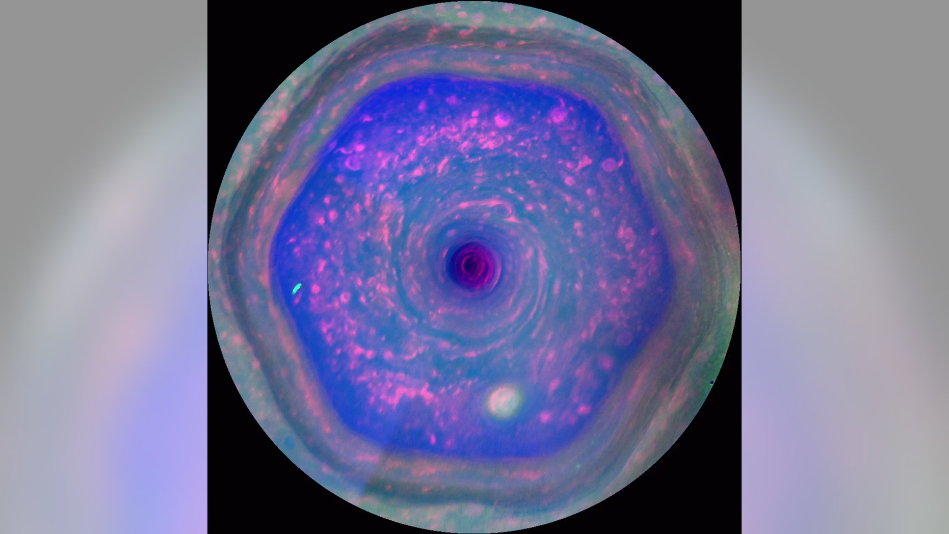 Saturn's north pole hexagon in motion as seen by the now-defunct Cassini spacecraft. (Credit: NASA/JPL-Caltech/SSI/Hampton University)