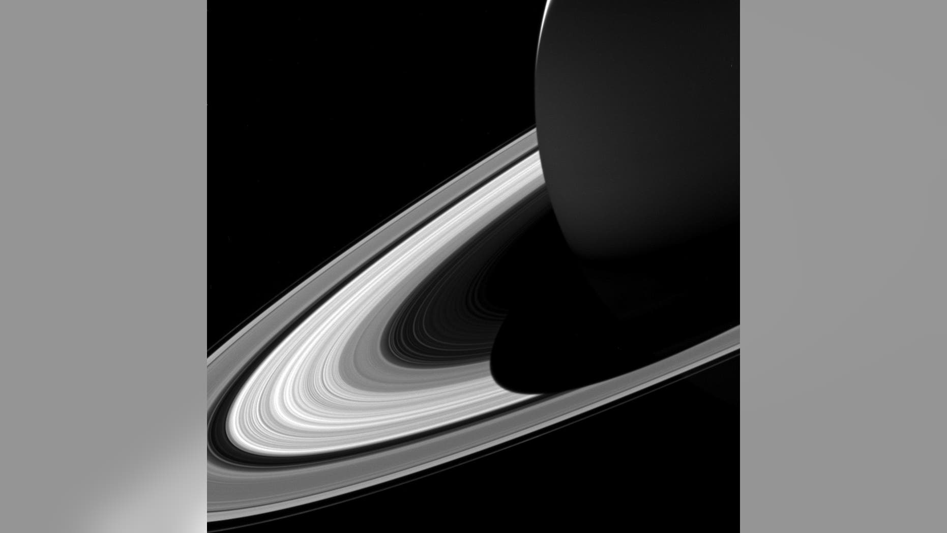 NASA's Cassini spacecraft captured this image of Saturn's shadow covering part the planet's rings on Feb. 3, 2017.