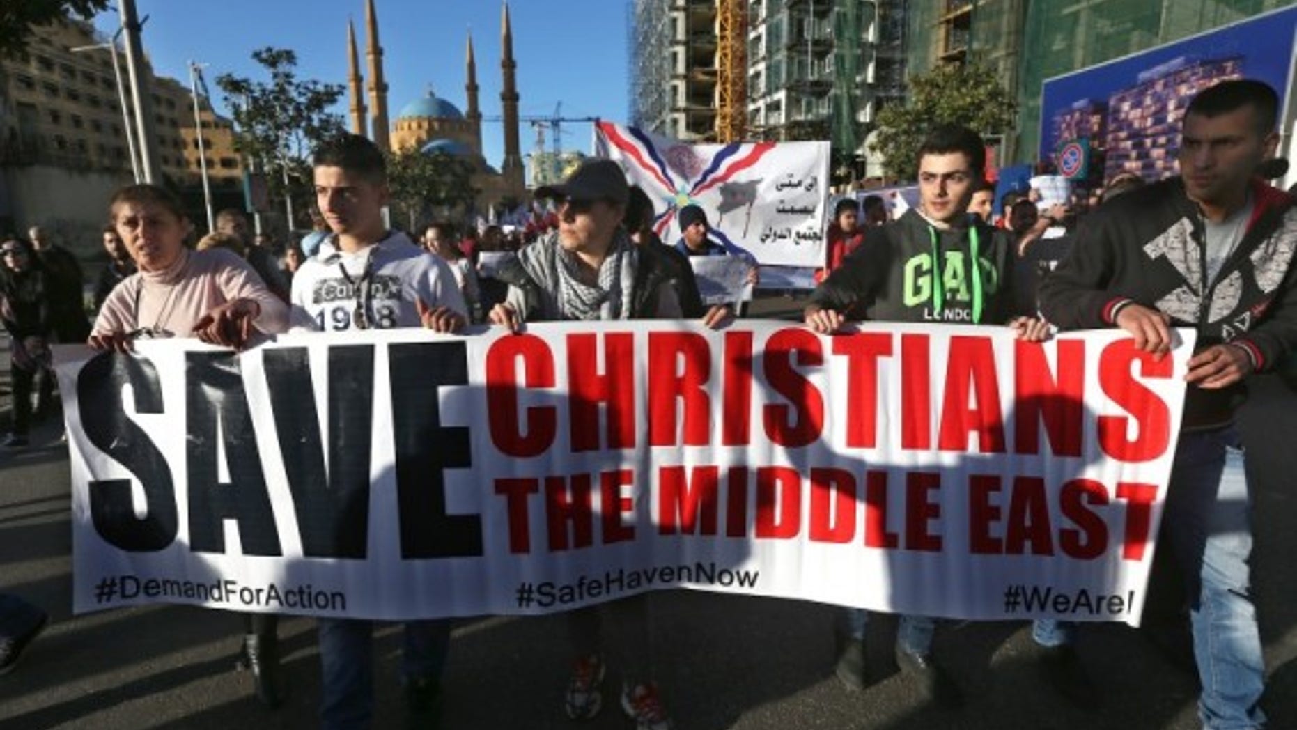 Protesters in Lebanon in solidarity with Christians abducted in Syria and Iraq.
