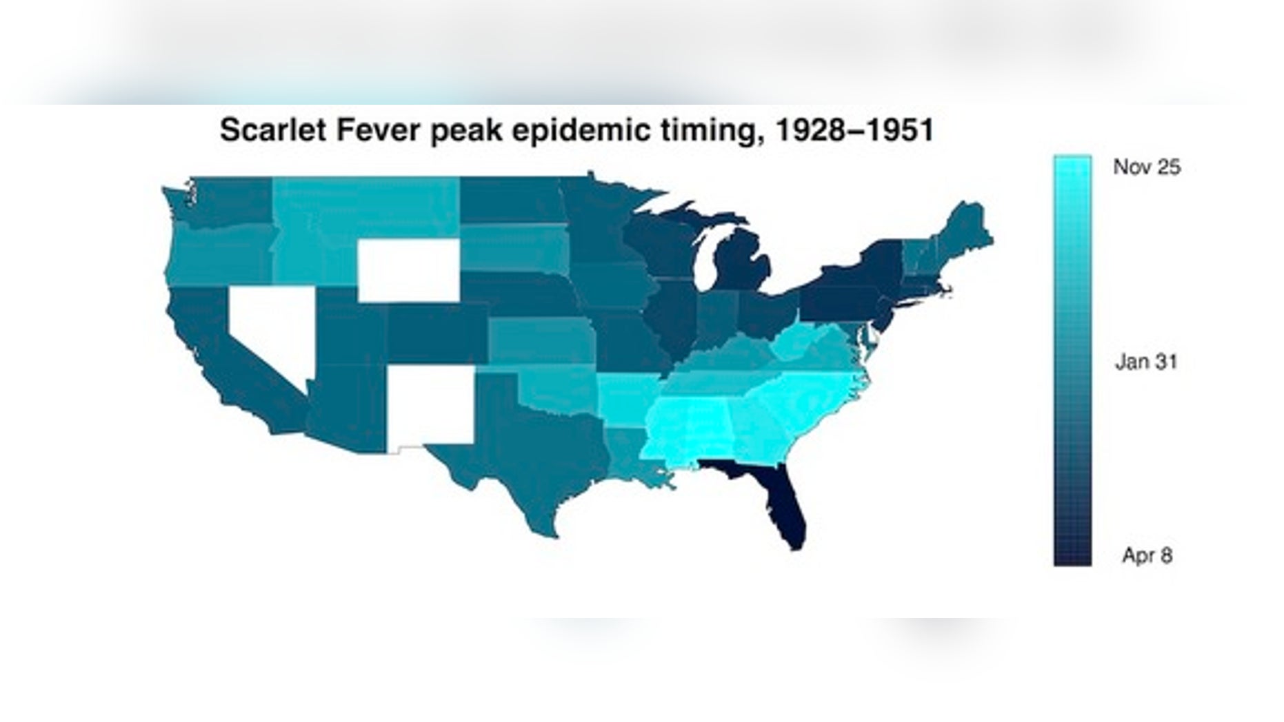The timing of diphtheria and scarlet-fever infections show regional differences.
