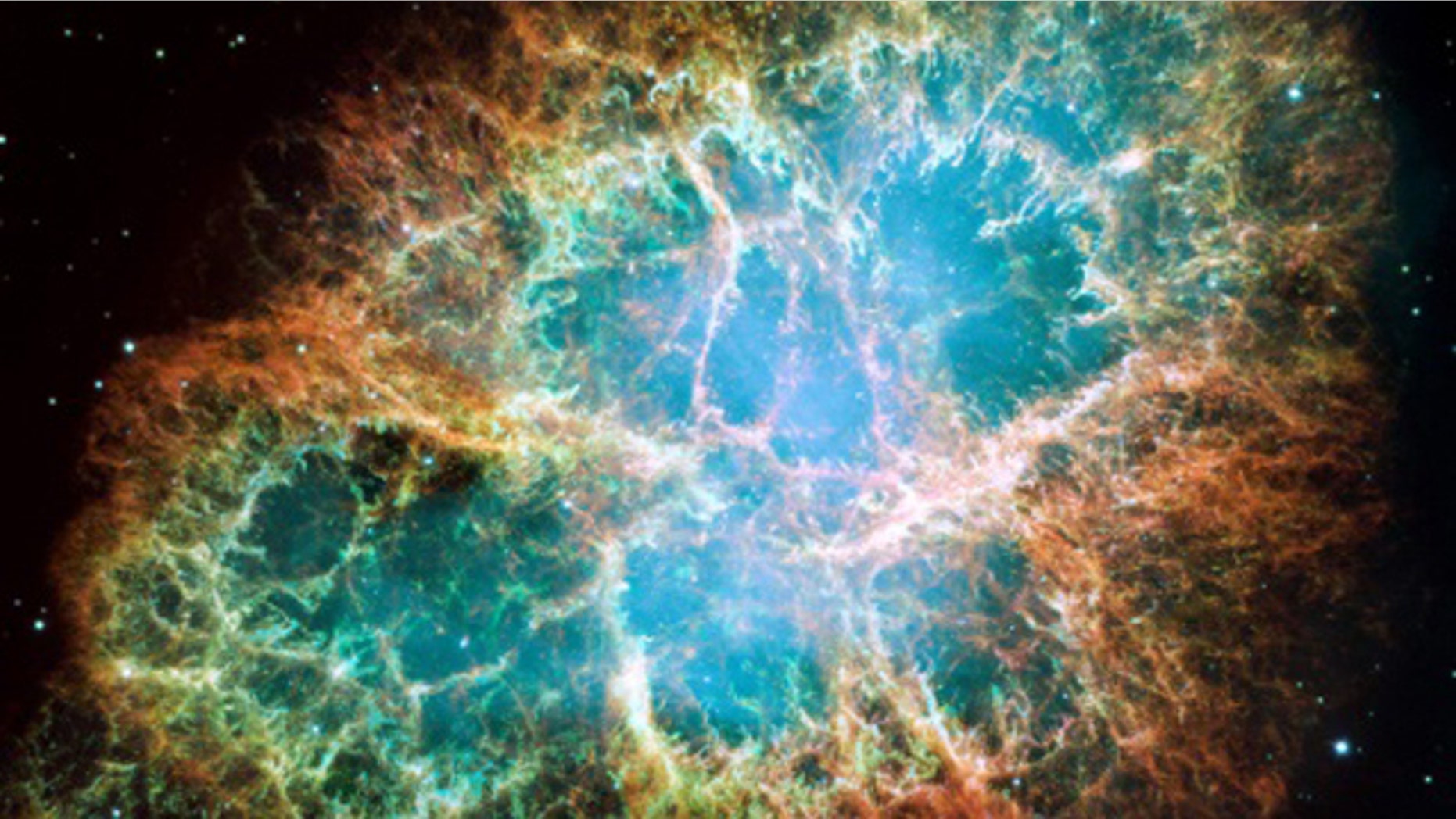 This mossaic image is a 6-light-year-wide expanding remnant of a star's supernova explosion.