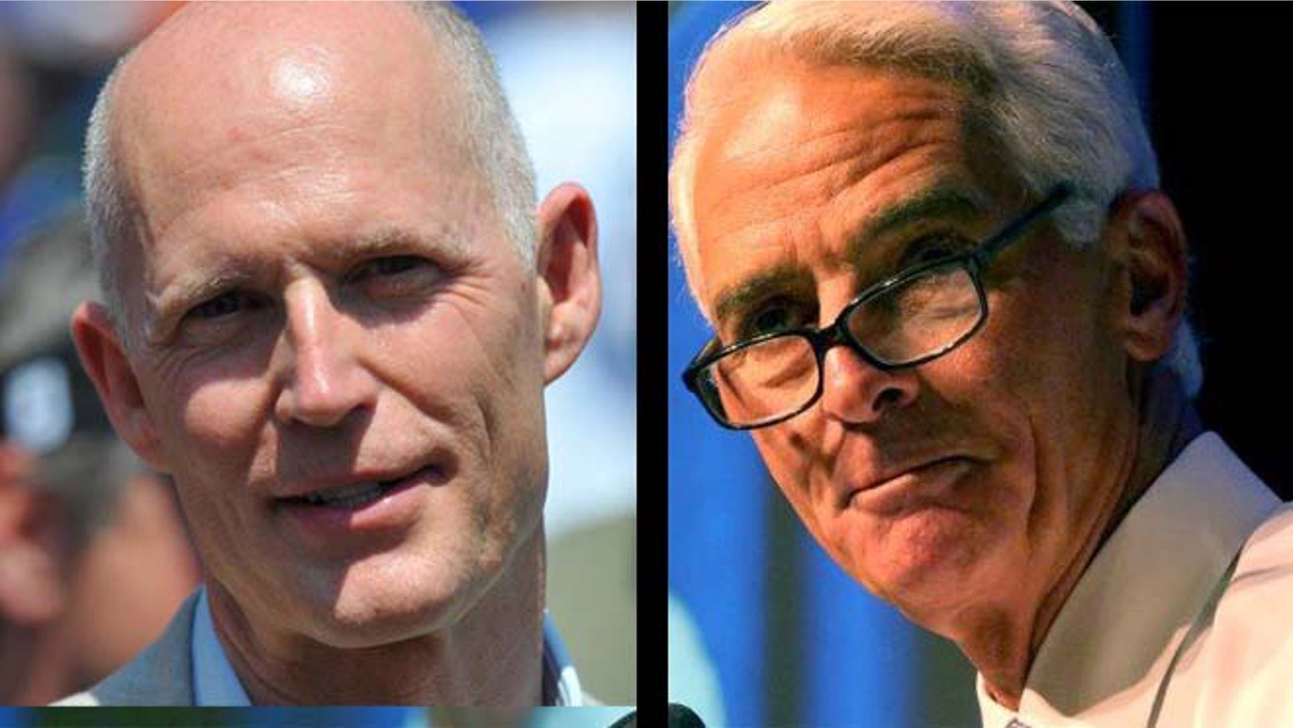 Florida Gov. Rick Scott, Republican, left; Democratic challenger Charlie Crist, right