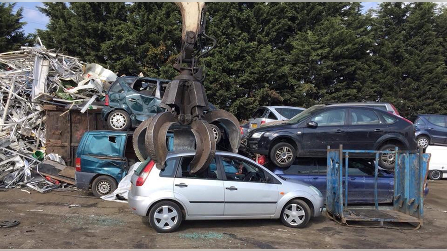 The picture of the car being scrapped taken by the alleged car 'thief'. A young man is fuming after a potential buyer 'stole' his car - and sent him a picture of it being scrapped. See National News story NNSCRAP; George Wood was stiffed out of £160 by the person who drove off with his car. The 21-year-old, from Ashford, Kent, had listed his 15-year-old Ford Fiesta on Facebook Marketplace for £350 two weeks ago. But after being messaged by a man named Liam, who offered £280, George agreed. The pair met but Liam said he only had £120 cash on him - and vowed to transfer the rest over.