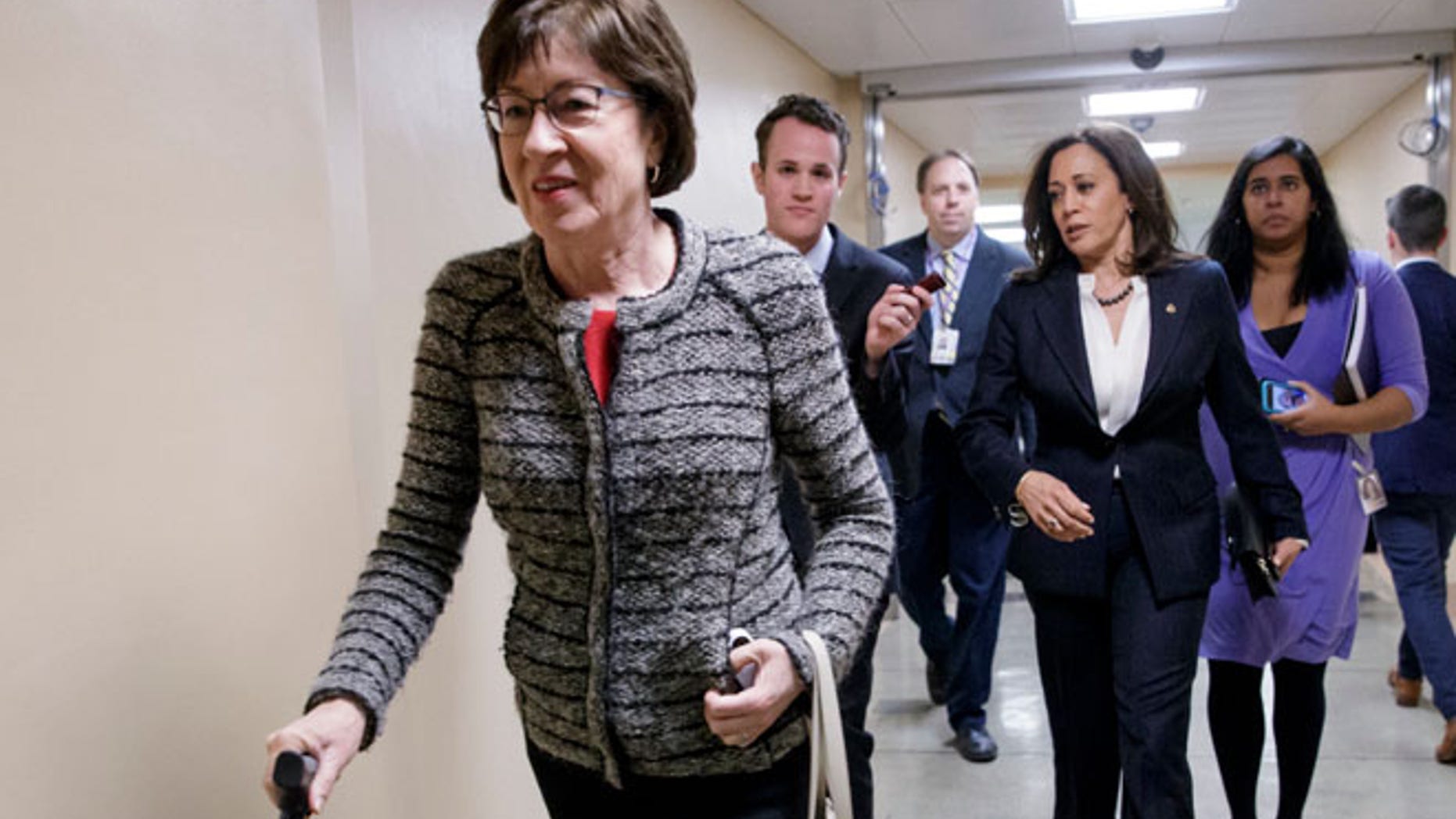 FILE: Sen. Susan Collins said on Wednesday she’s open to using a subpoena to investigate Trump’s tax returns for potential connections to Russia.