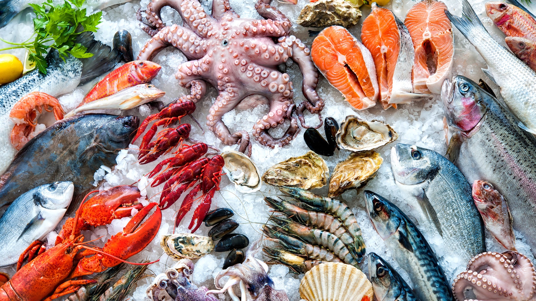Seafood on ice at the fish market