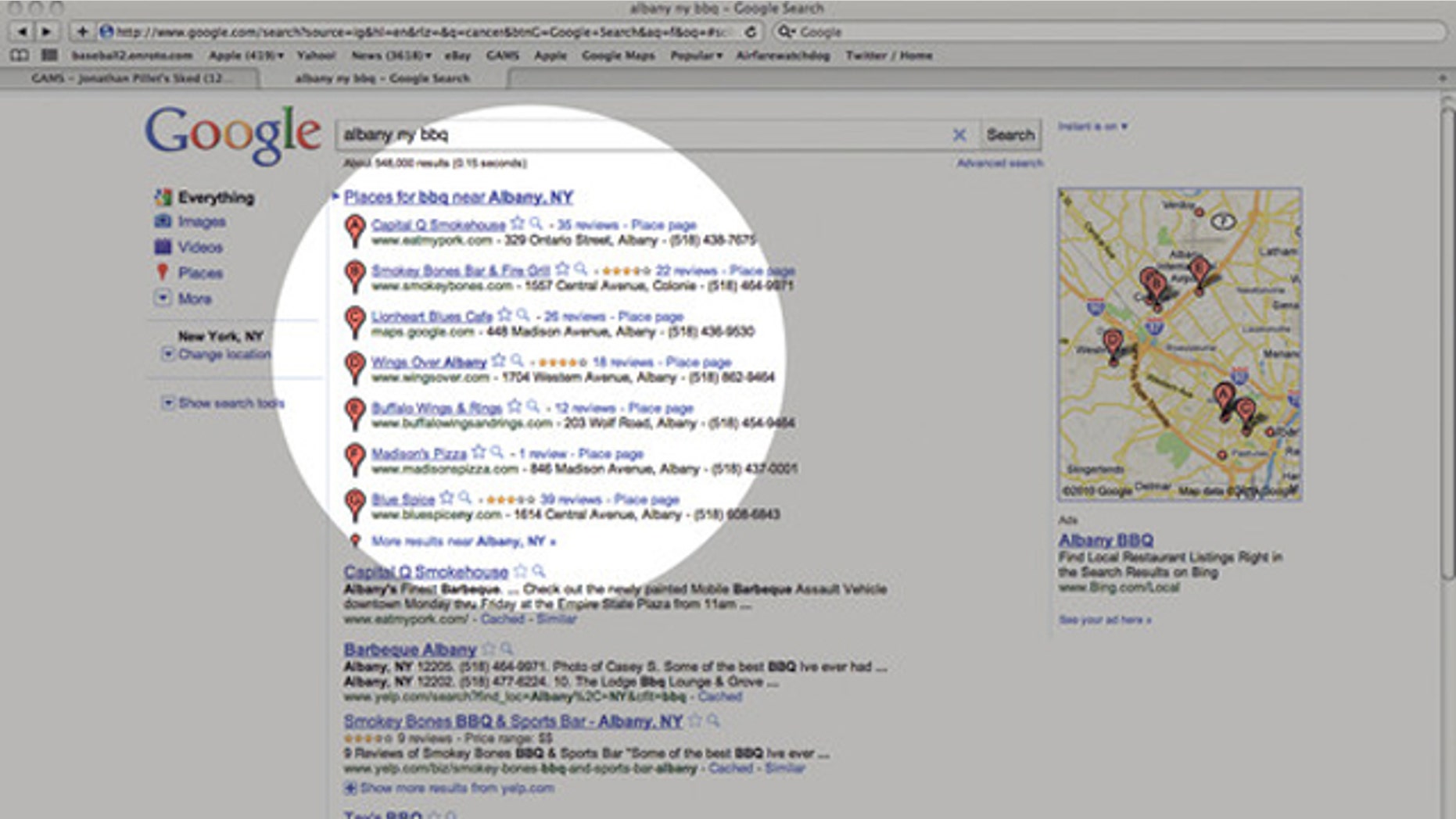 Google tops search results with its new place service.