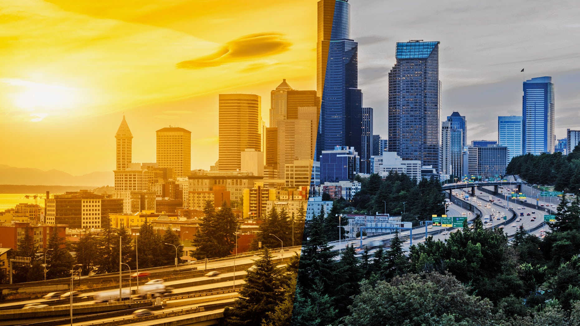 Seattle in sun and rain