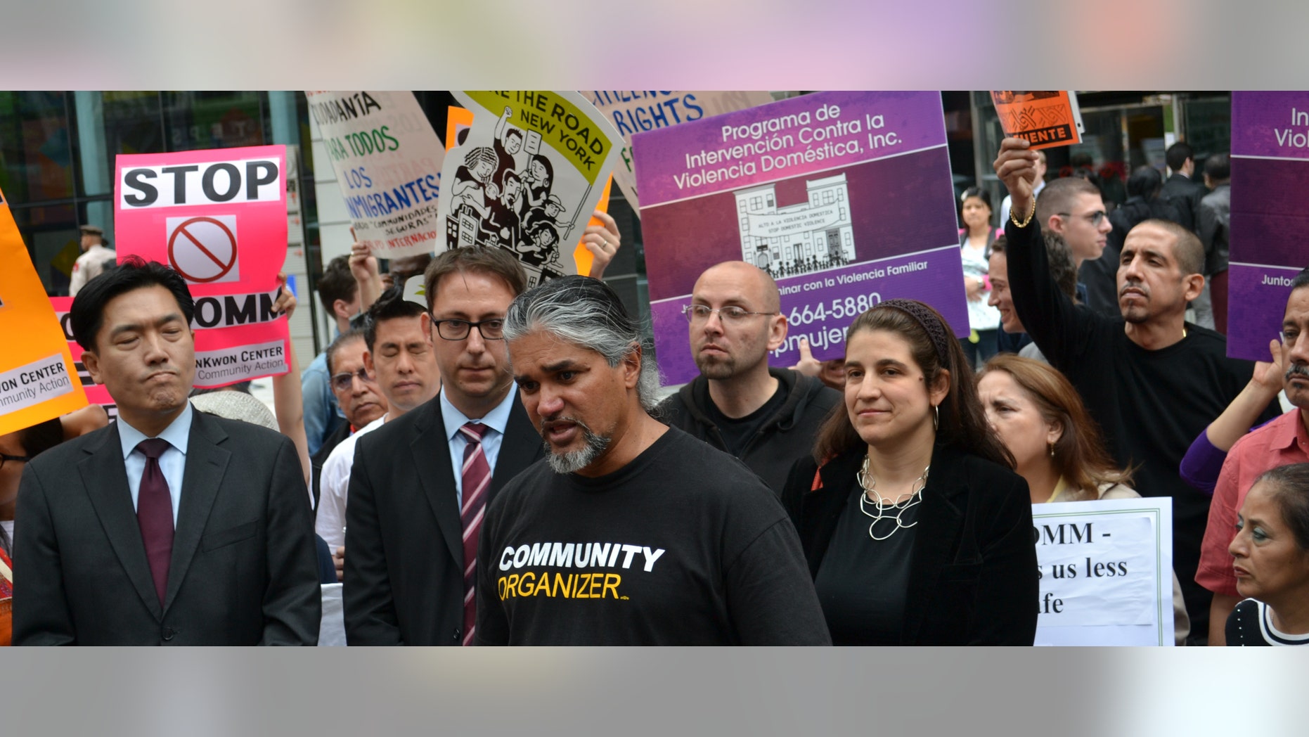 Opponents to Secure Communities protested in New York City on Monday. (Courtesy of the New York Immigration Coalition)