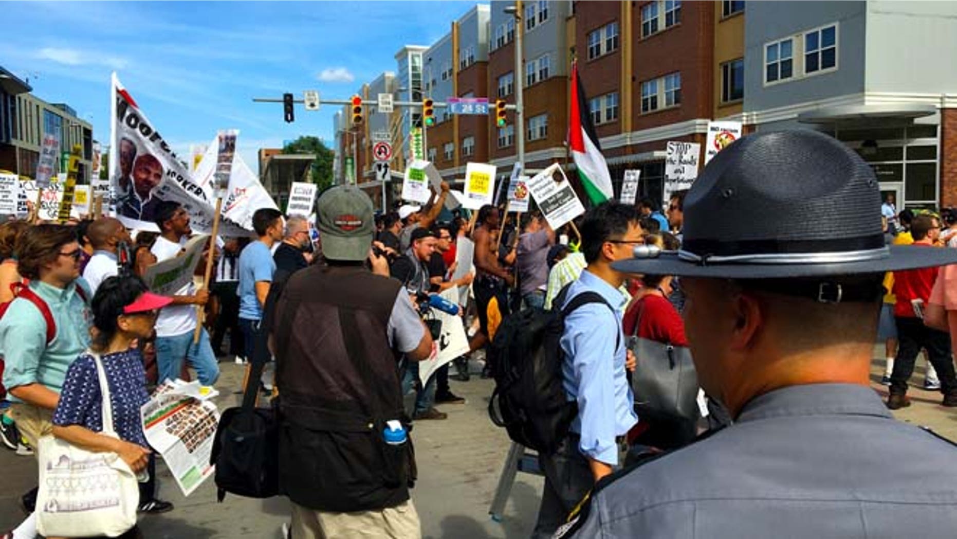 A group of about 200 activists took to the streets in Cleveland on Sunday, July 17, 2016.