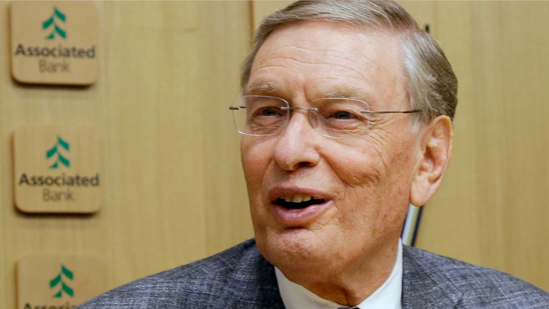 Sept. 26, 2014: Major League Baseball Commissioner Bud Selig speaks before a baseball game between the Milwaukee Brewers and the Chicago Cubs in Milwaukee.