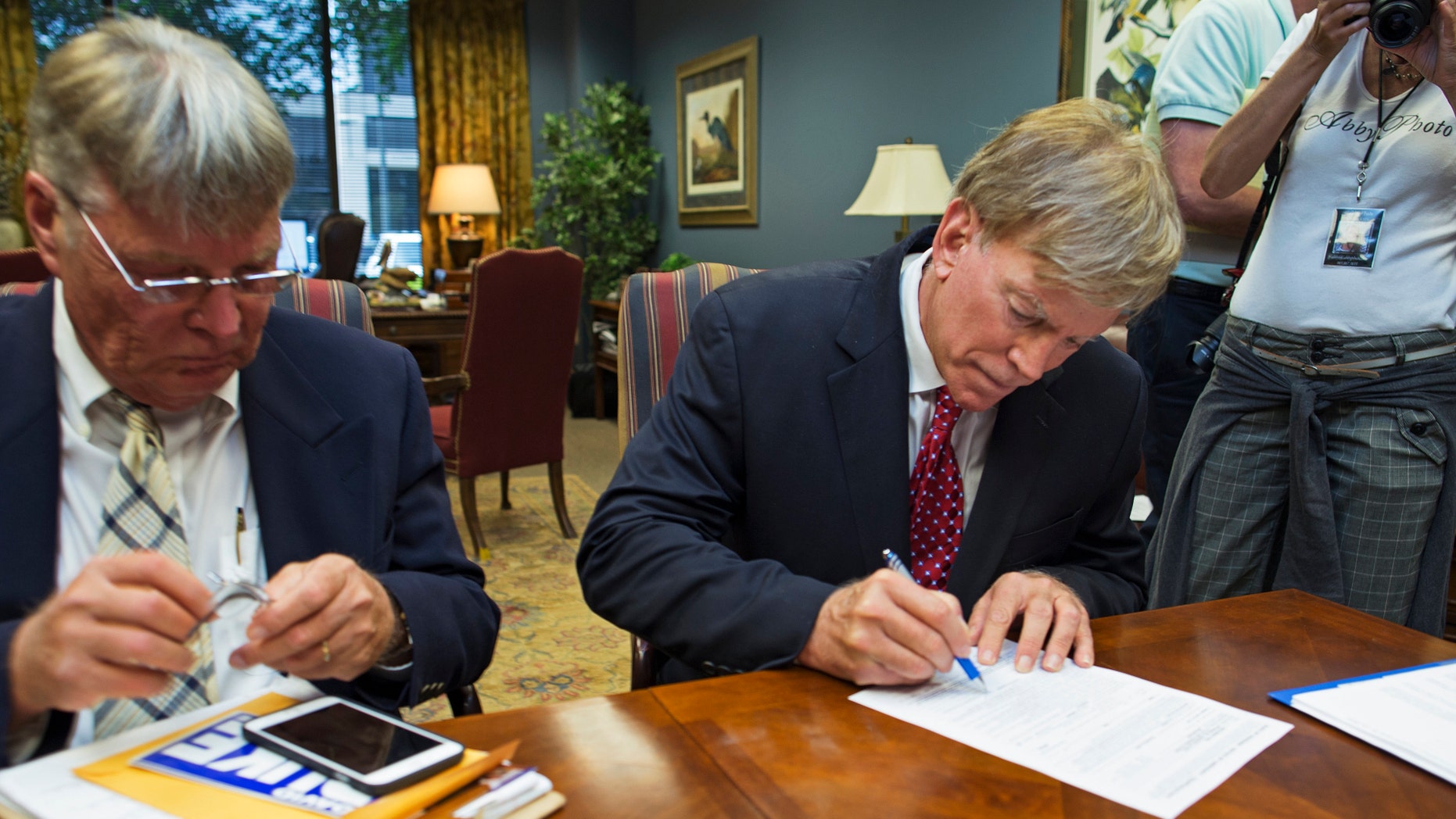 July 22, 2016: Former Ku Klux Klan leader David Duke registers his candidacy for the November 8 ballot as a Republican at the Louisiana Secretary of State's office in Baton Rouge, La.