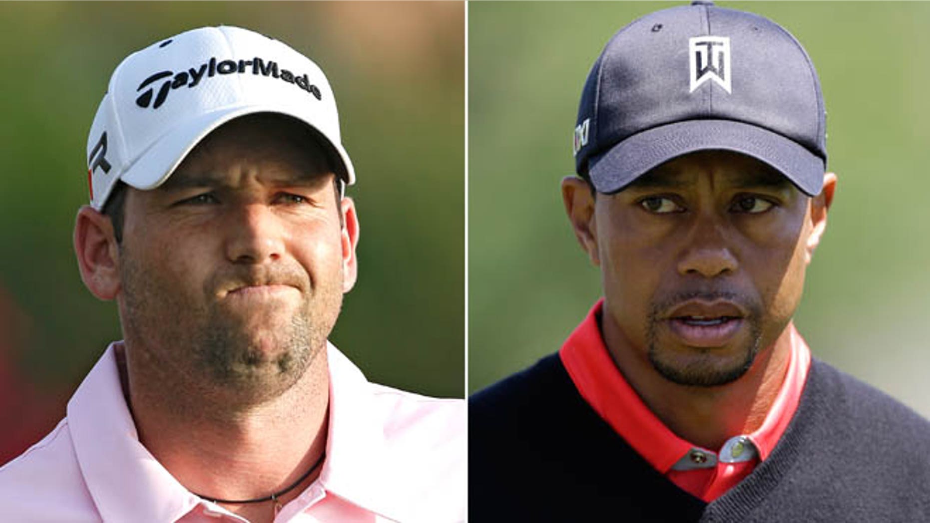 May 5, 2013: At left, in a file photo, Sergio Garcia grimaces during The Players Championshop golf tournament in Ponte Vedra Beach, Fla. At right, in a March 25, 2013 file photo, Tiger Woods walks to the 16th green during the final round of the Arnold Palmer Invitational golf tournament in Orlando, Fla. Woods and Garcia don't like each other, and are making no attempt to disguise their feelings.