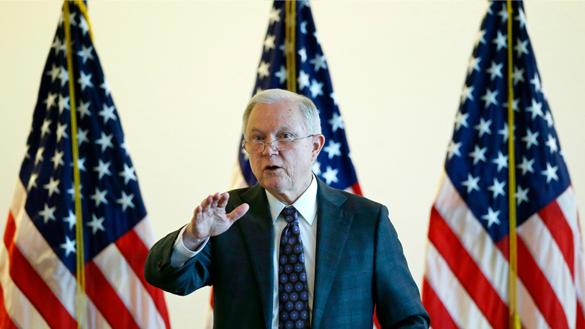 Attorney General Jeff Sessions speaks to law enforcement officials on Sept. 21, 2017, in Boston.
