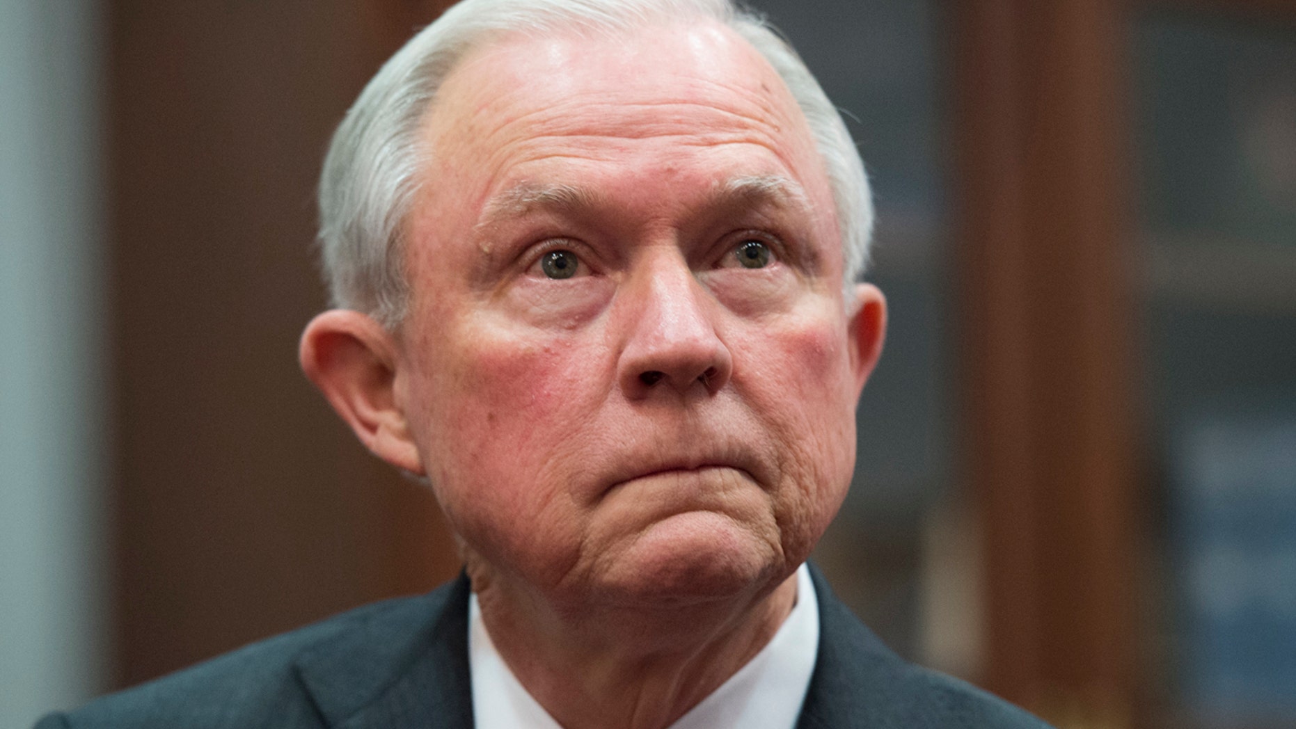 FILE - In this Nov. 29, 2016, file photo, Attorney General nominee Sen. Jeff Sessions, R-Ala., is shown while meeting with Sen. Charles Grassley, R-Iowa, Chairman of the Senate Judiciary Committee, on Capitol Hill in Washington. Several NAACP members, led by their national president, staged a sit-in Tuesday, Jan. 3, 2017, at the Alabama office of U.S. Sen. Jeff Sessions to protest his nomination to be the nation's next attorney general. (AP Photo/Molly Riley, File)