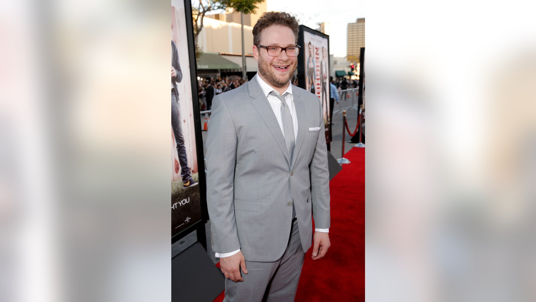 April 28, 2014. Seth Rogen arrives at the world premiere of "Neighbors" at the Regency Village Theatre in Los Angeles .