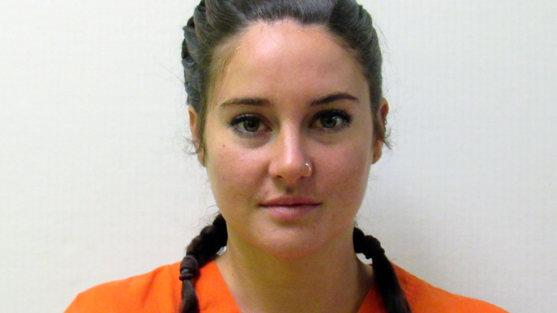 This October 2016 photo provided by the Morton County Sheriffs Department in Mandan, N.D., shows actress Shailene Woodley who was arrested Monday, Oct. 10, 2016, during a protest against the Dakota Access pipeline.