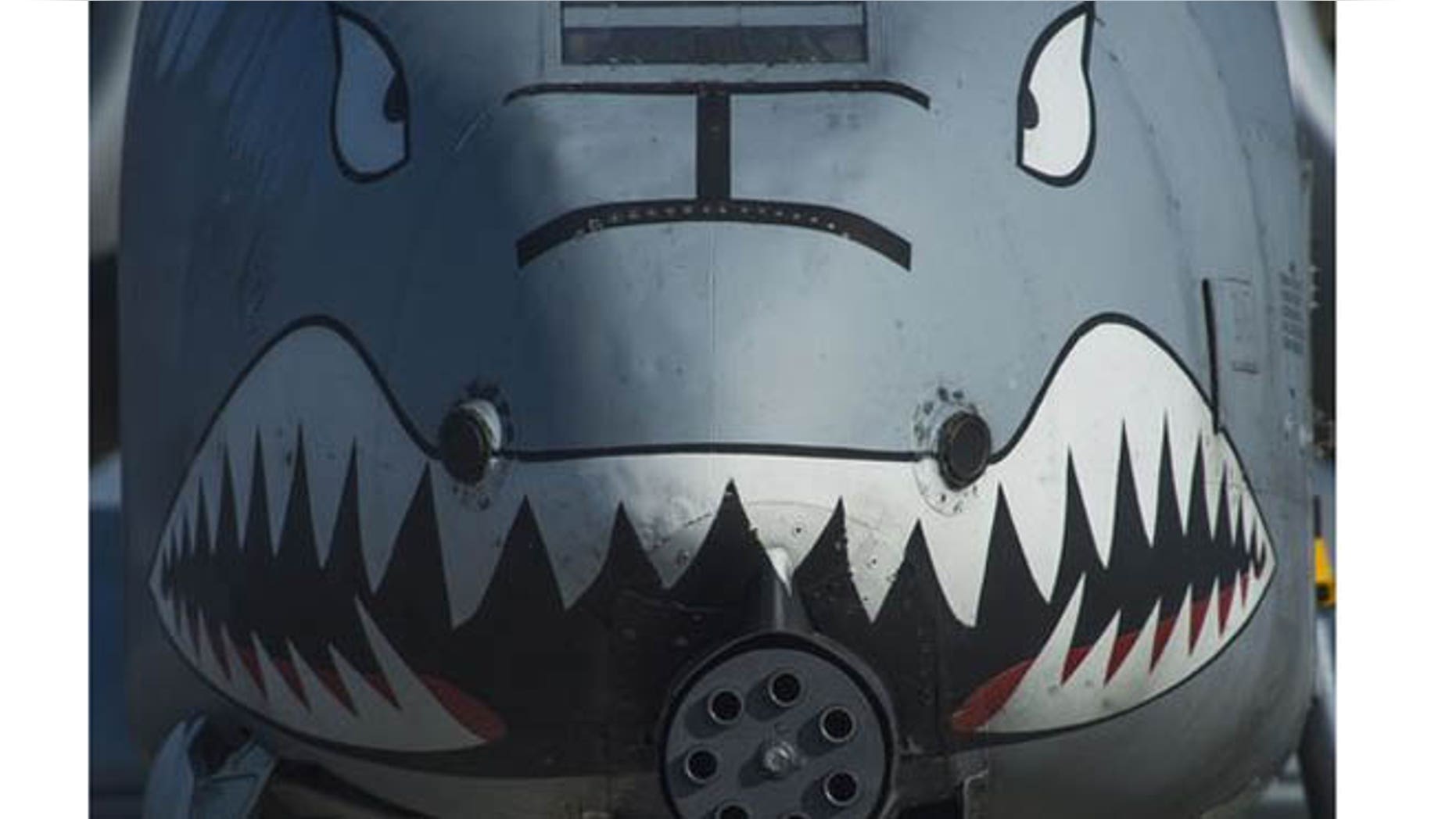 The nose of a U.S. Air Force A-10 Thunderbolt II displays a painted set of eyes and teeth over the aircraft’s 30-mm. GAU-8 Avenger rotary cannon during the 74th Expeditionary Fighter Squadron’s deployment in support of Operation Atlantic Resolve at Graf Ignatievo, Bulgaria, March 18, 2016. (U.S. Air Force)