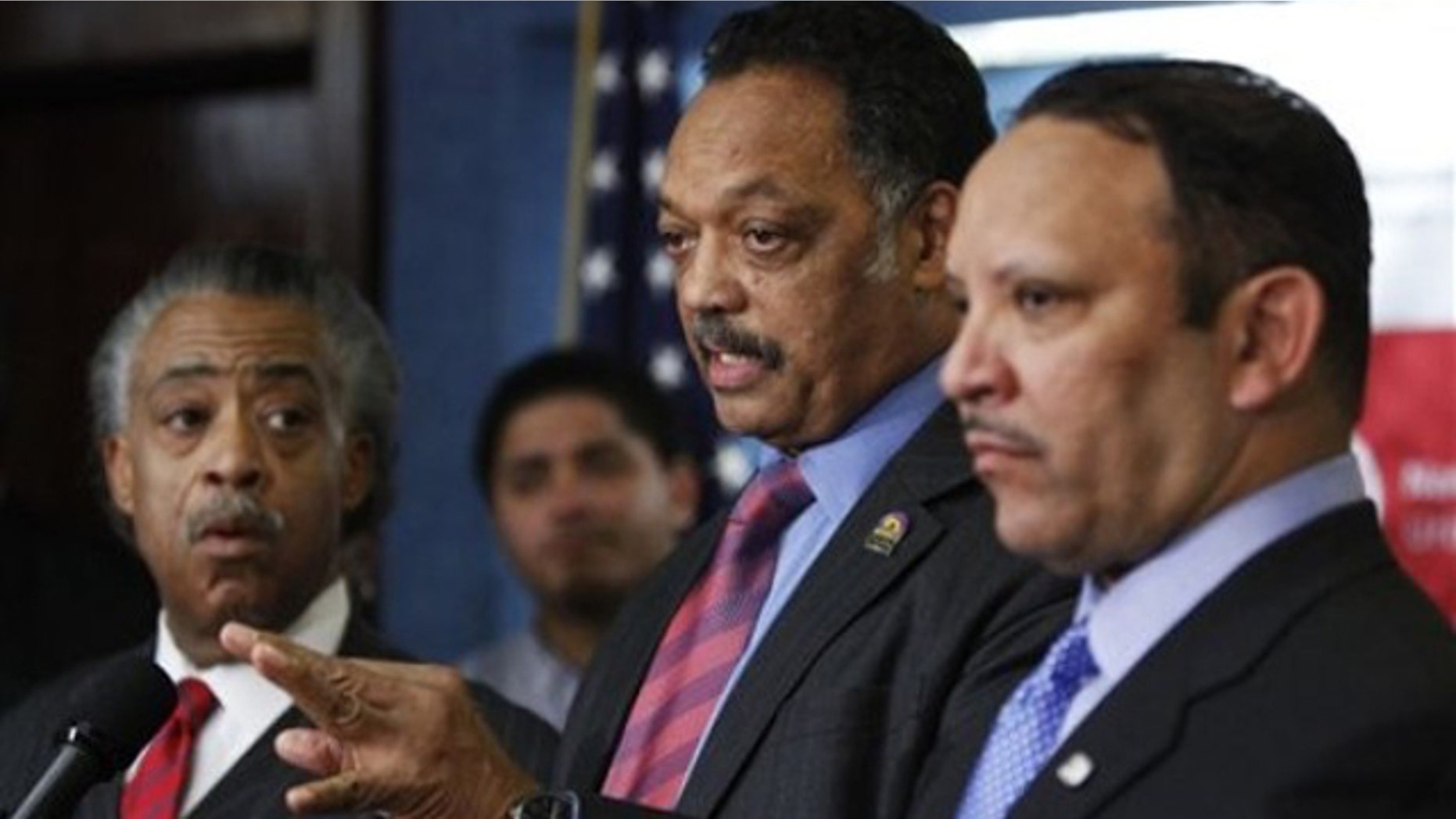 From left, Rev. Jesse Jackson, Rev. Al Sharpton, and National Urban League Chief Executive Officer Marc Morial take part in a news conference in Washington, Wednesday, Dec. 16, 2009. (AP)