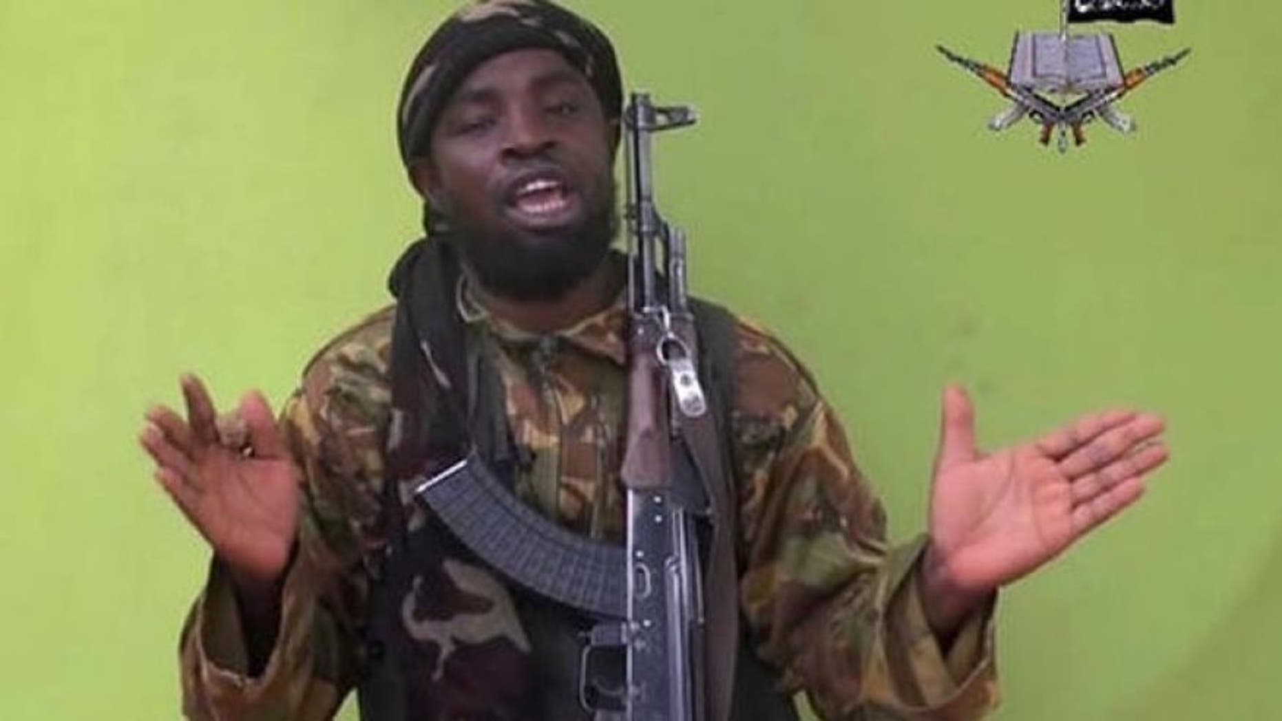 Photo taken from video by Nigeria's Boko Haram terrorist network in 2014 shows their leader Abubakar Shekau. (AP)