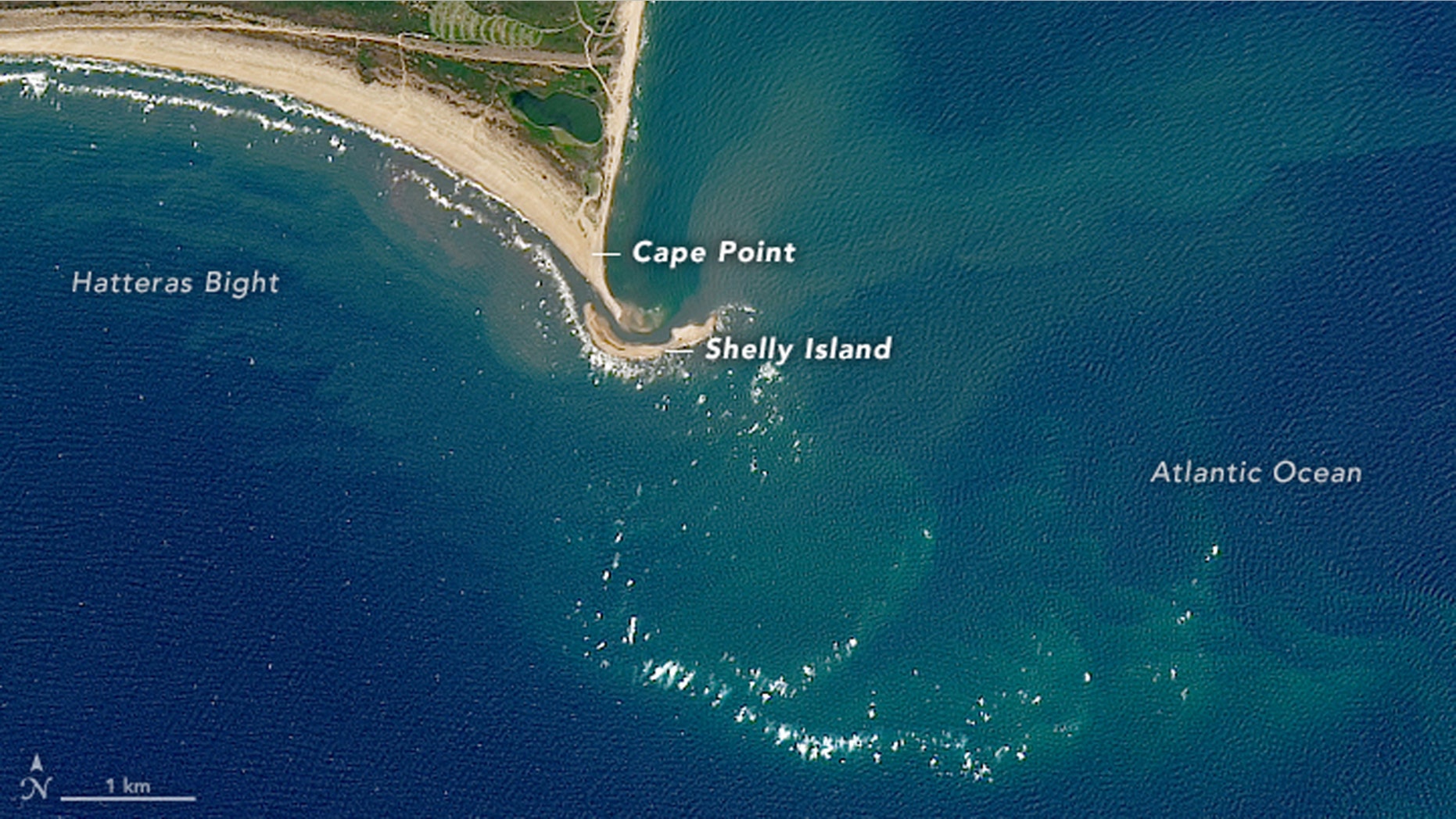 "Shelly Island" disappeared after being battered by winter storms, the National Park Service said.