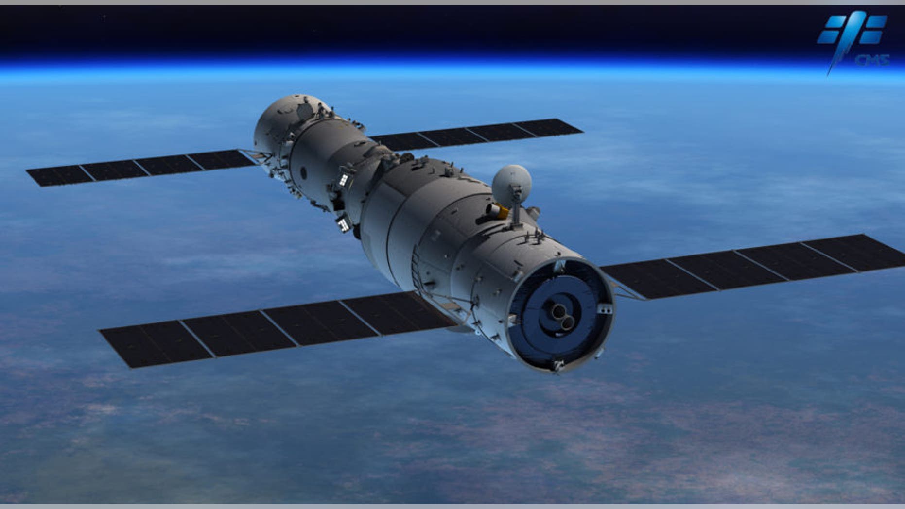 Artist's illustration of a Shenzhou spacecraft (left) docked with a Tiangong space lab (right).