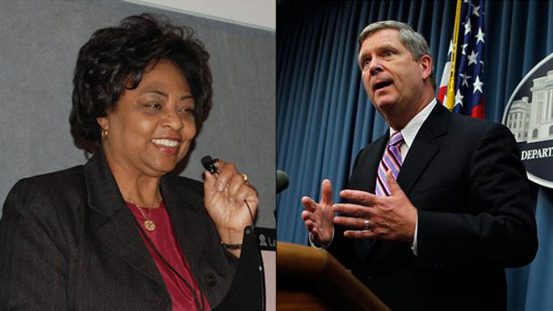 Shown here are Shirley Sherrod, left, and Agriculture Secretary Tom Vilsack. (AP Photos)