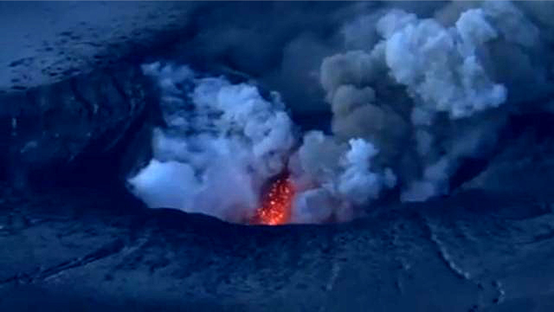 Though hard to make out in this screen capture, a YouTube video clearly shows shockwaves pouring out of Iceland's erupting Eyjafjallajokull volcano.
