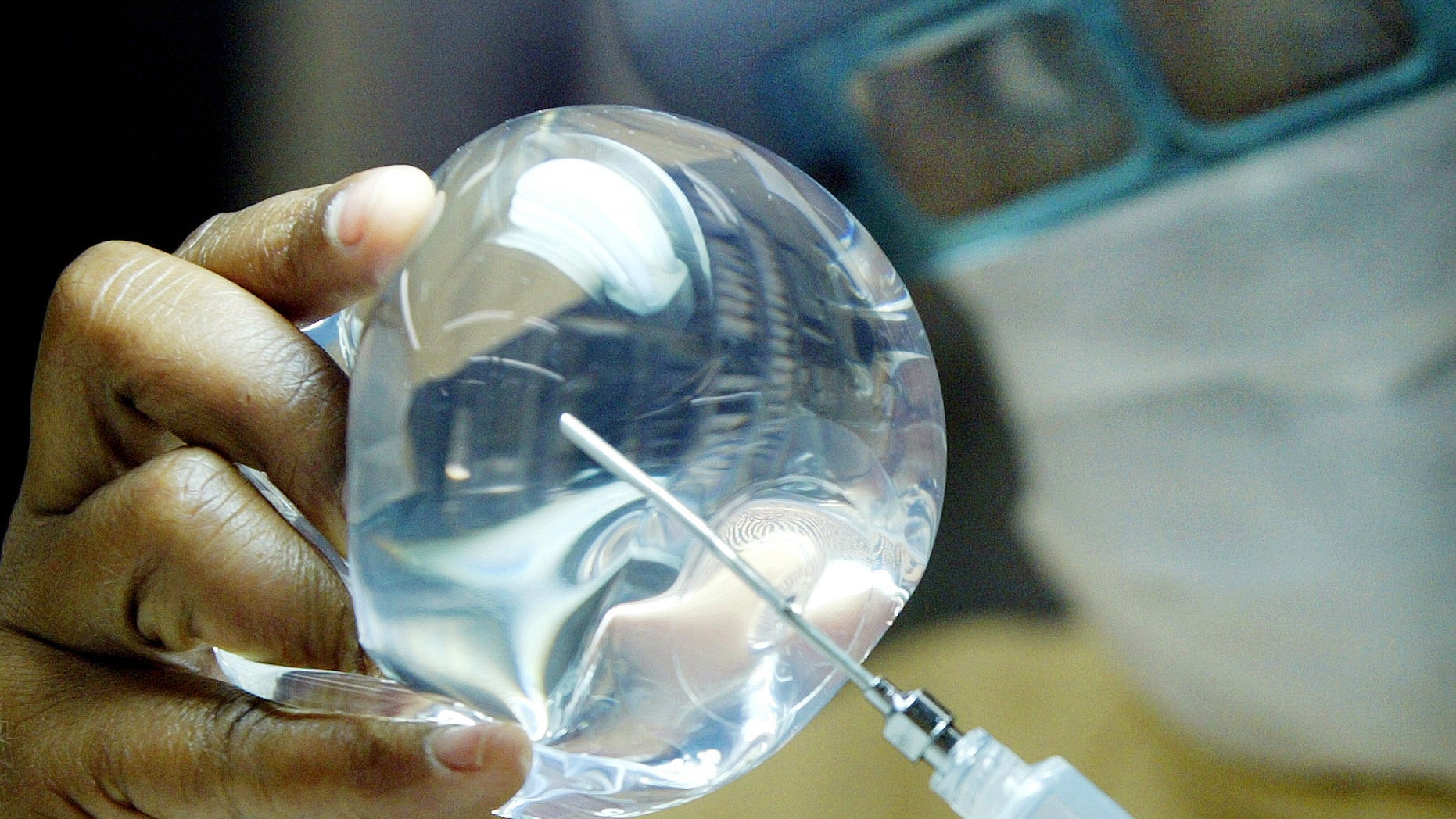 A silicone breast implant.