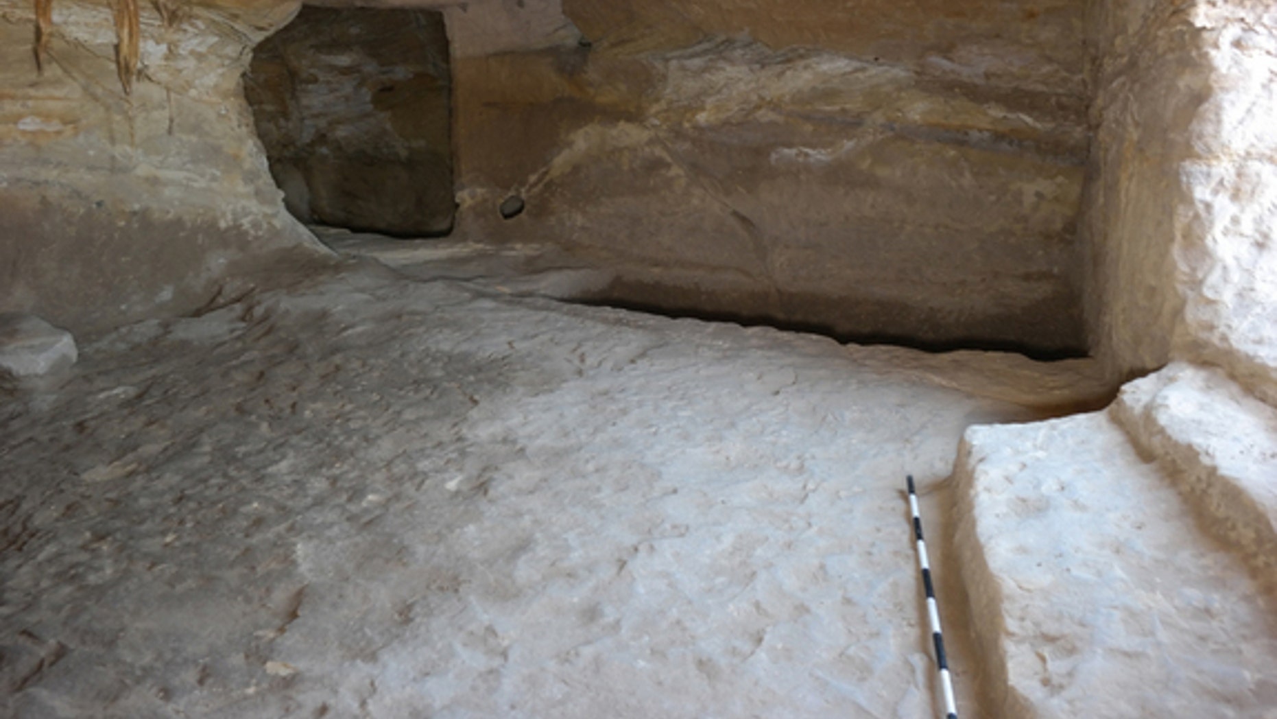 The interior of a two-roomed tomb (Tomb 14), one of three cleared of silt at Gebel el Silsila in Upper Egypt.