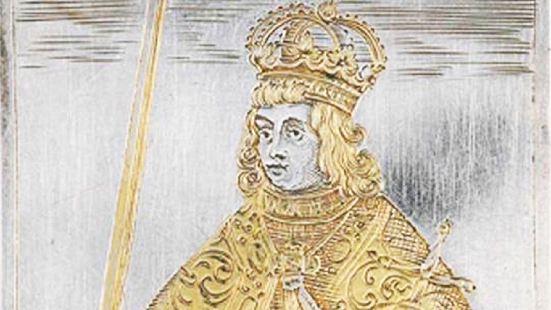 Among a set of playing cards from 400 years ago was this king of swords, with the ruler dressed as a Holy Roman Emperor.