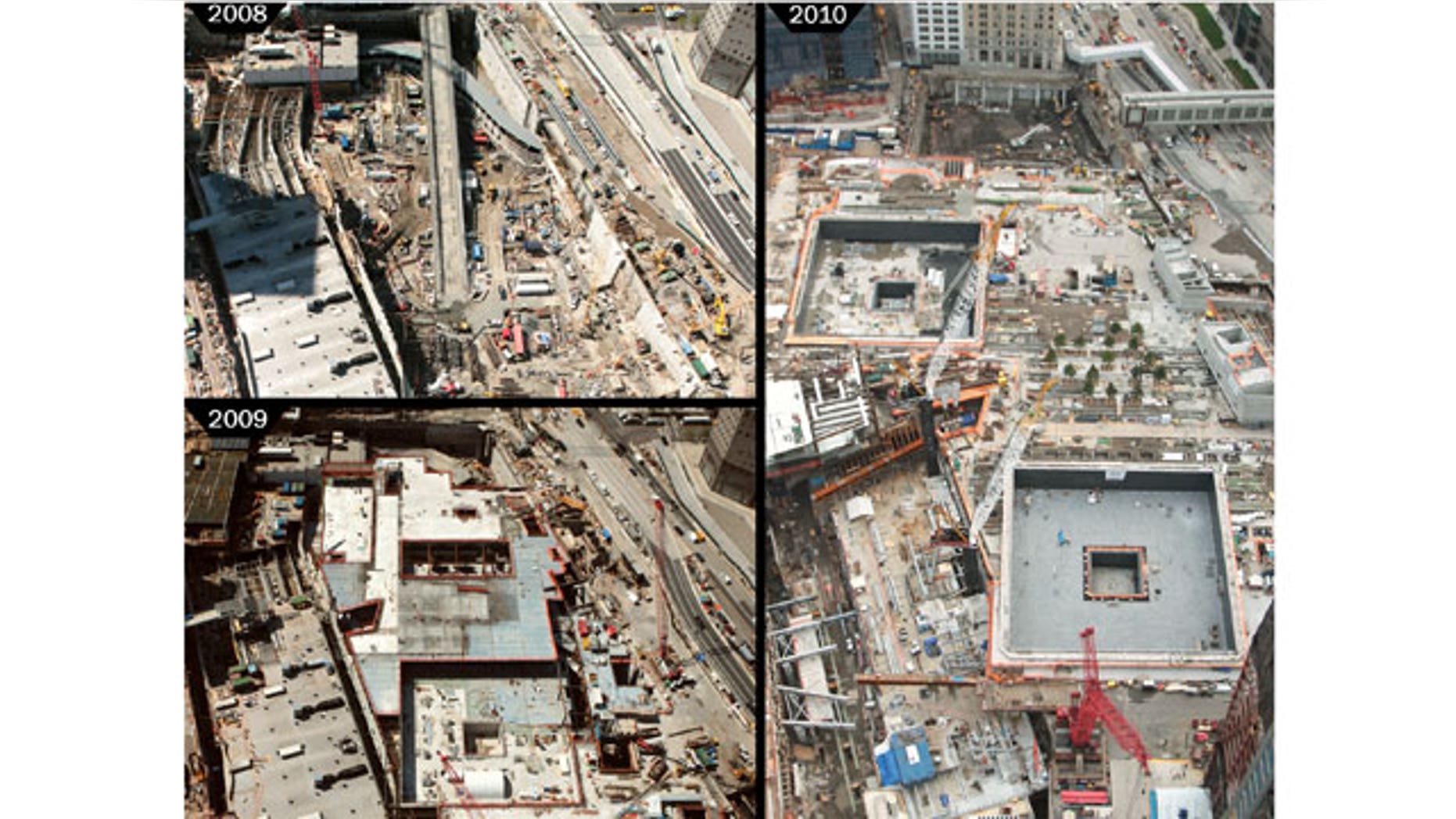 Photo from Silverstein Properties of progress made at World Trade Center 2008-2010.
