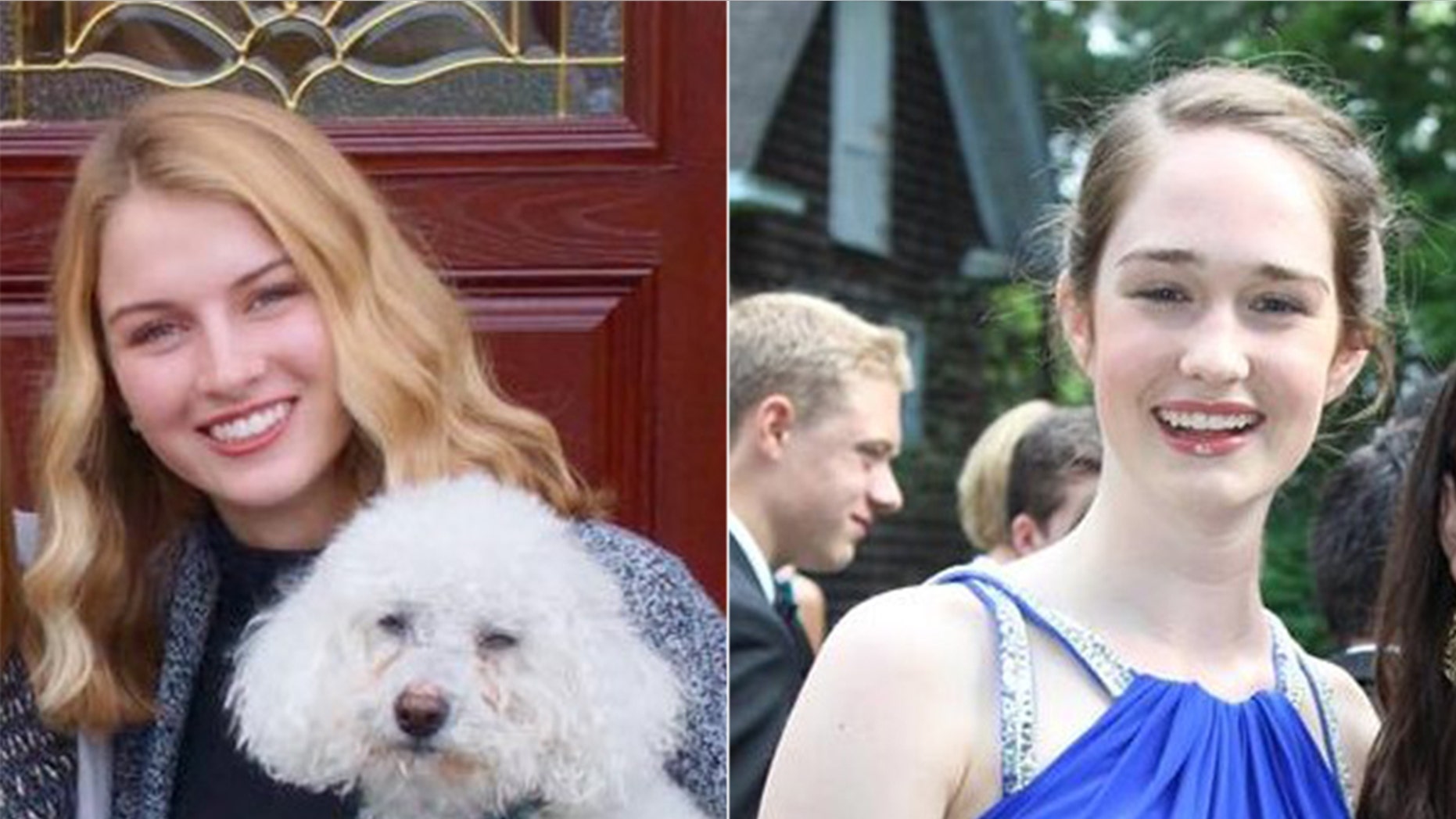 Boston College students Court Siverling, left, and Michelle Krug, right, have asked for prayers for the woman who attacked them with acid in a French train station.