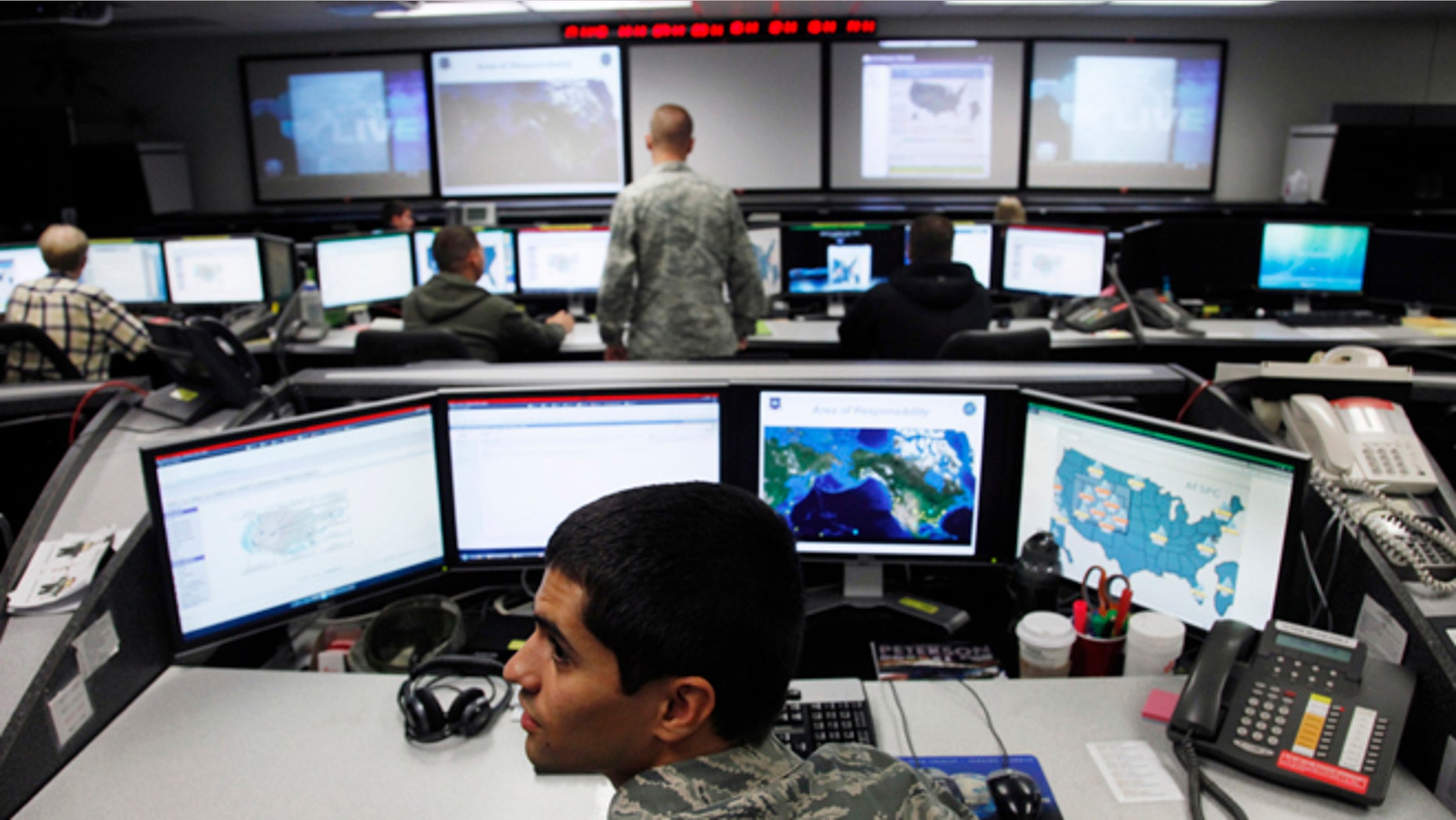 July 20, 2010: Lt William Liggett works at the Air Force Space Command Network Operations & Security Center at Peterson Air Force Base in Colorado Springs, Colorado.