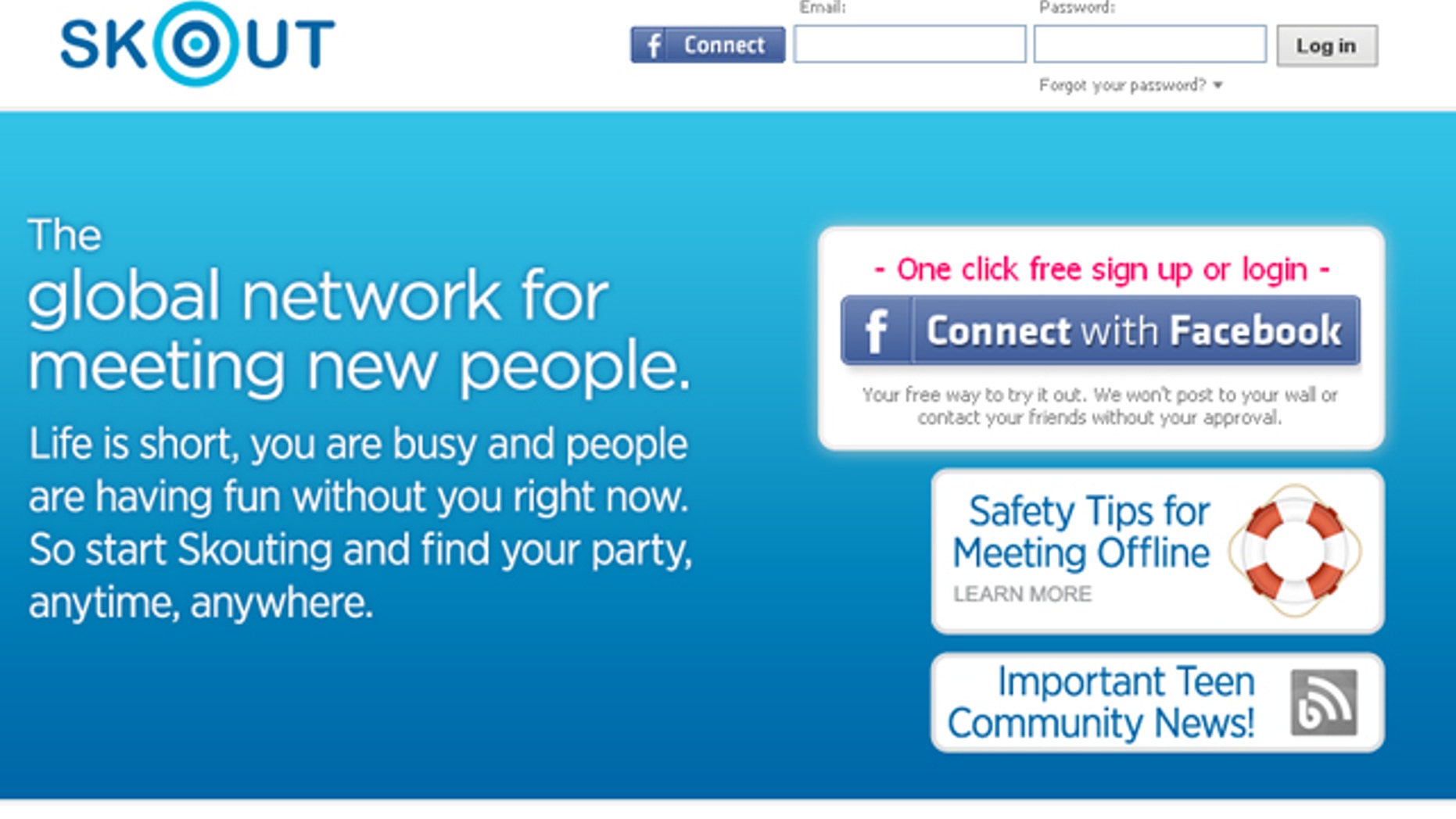 Skout, a San Francisco-based firm that has connected millions of users from more than 100 countries worldwide since 2007, is suspending its service for minors following three alleged rapes, the company announced Tuesday. (Skout.com)