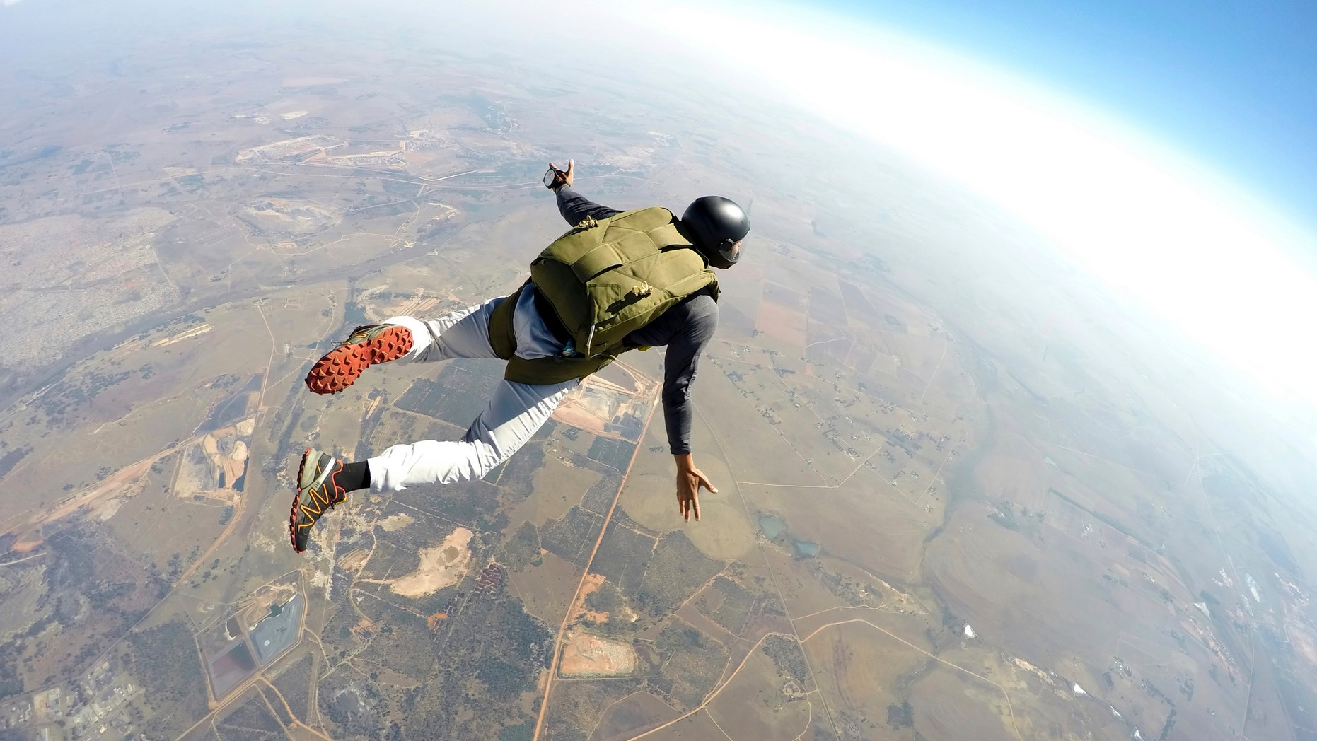 Skydiver flies through the air