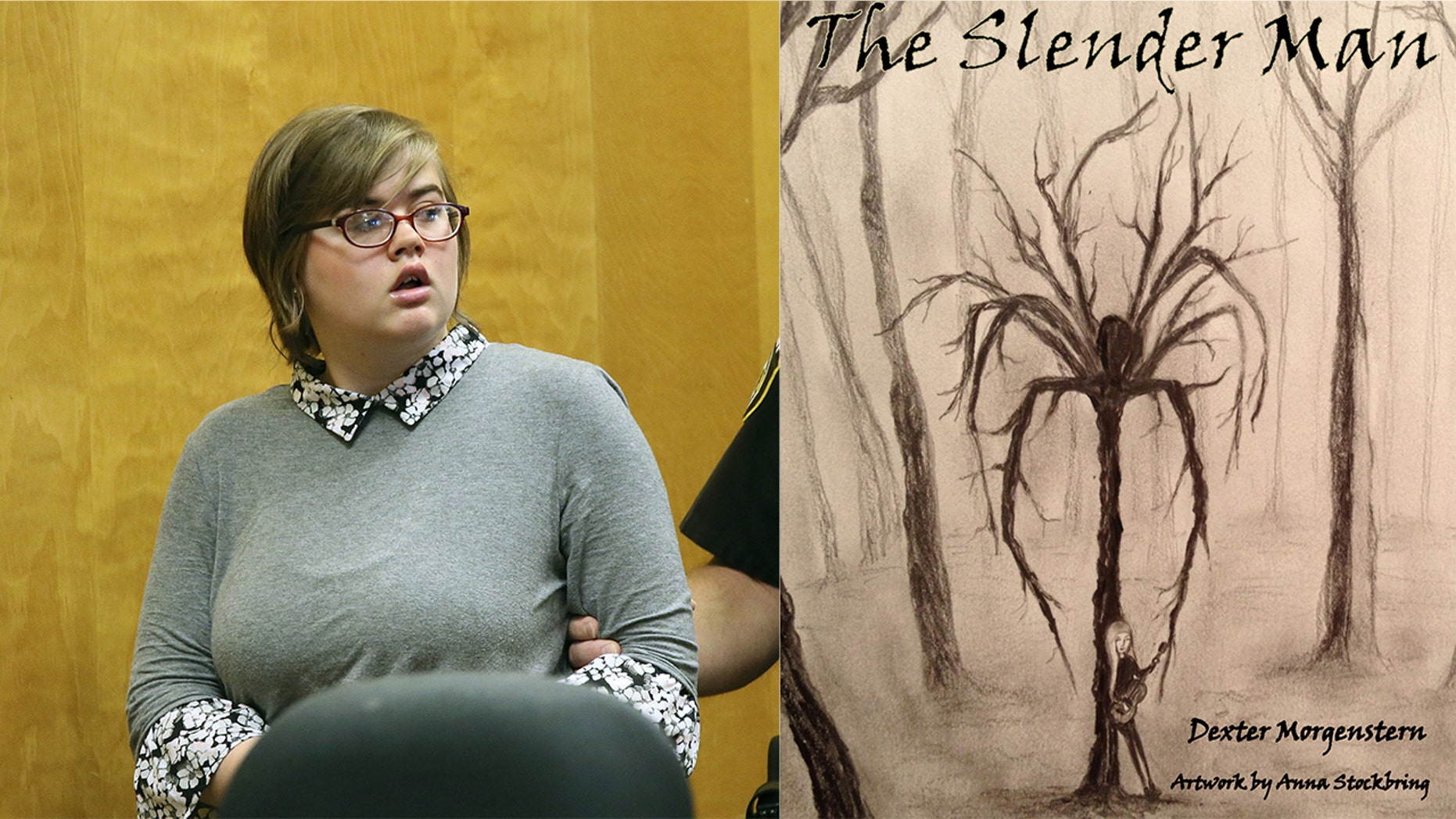 Morgan Geyser, left, agreed to a plea deal in an attack brought on by fictional character Slender Man, right.