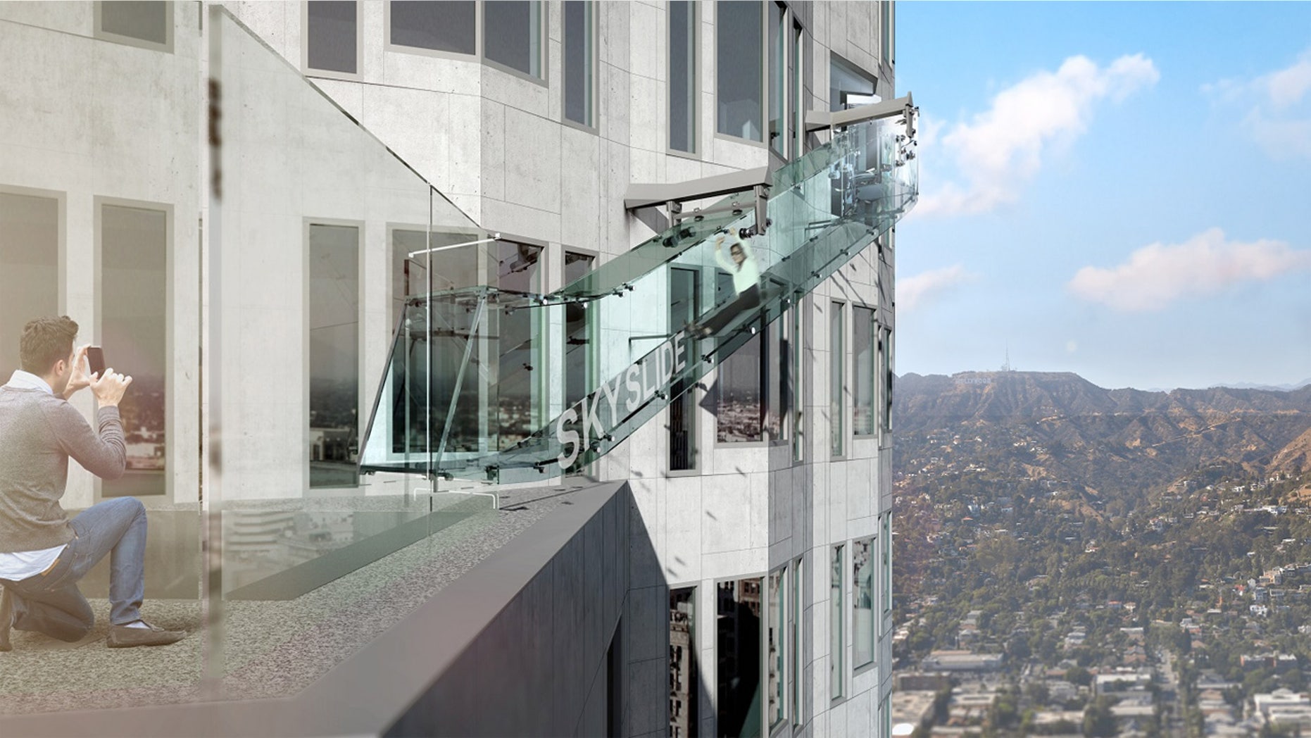 A visit to the glass slide off the side of the U.S. Bank Tower will cost $8.