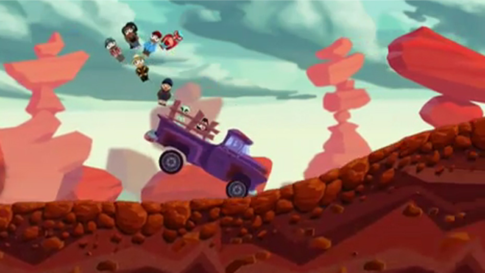 A screen shot of the trailer to 'Smuggle Truck: Operation Immmigration' shows hapless passengers bouncing from the bed of a truck.