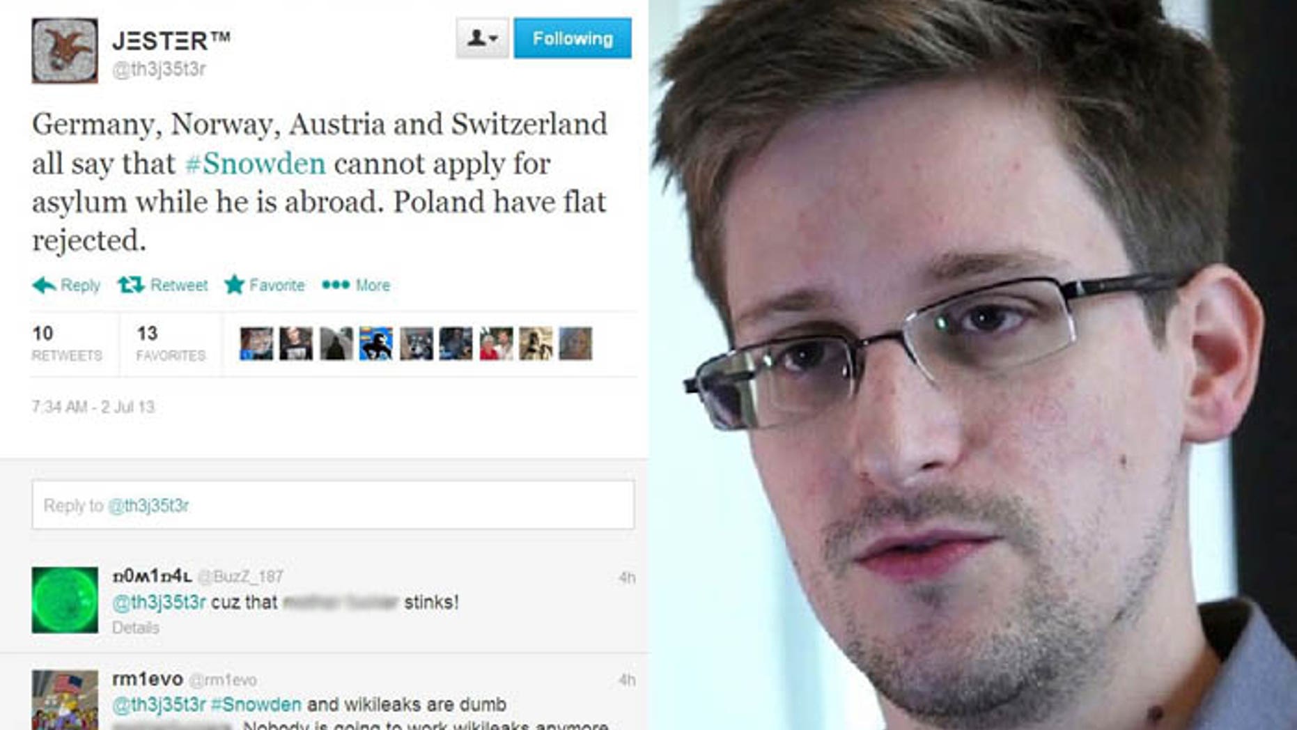The Jester, who specializes in taking down anti-American websites, says he'll go after any country that helps NSA leaker Edward Snowden.